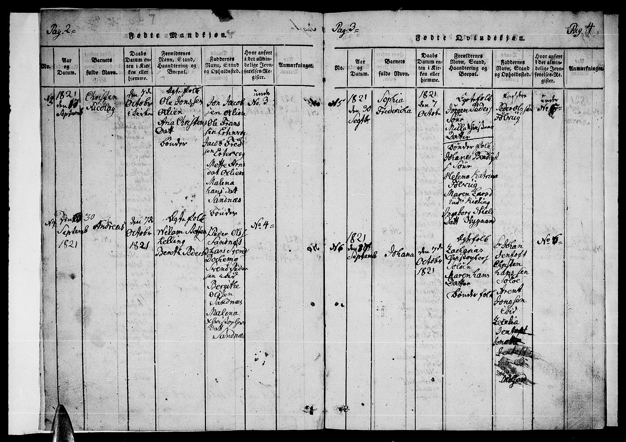 Ministerialprotokoller, klokkerbøker og fødselsregistre - Nordland, SAT/A-1459/846/L0651: Parish register (copy) no. 846C01, 1821-1841, p. 2-3-4