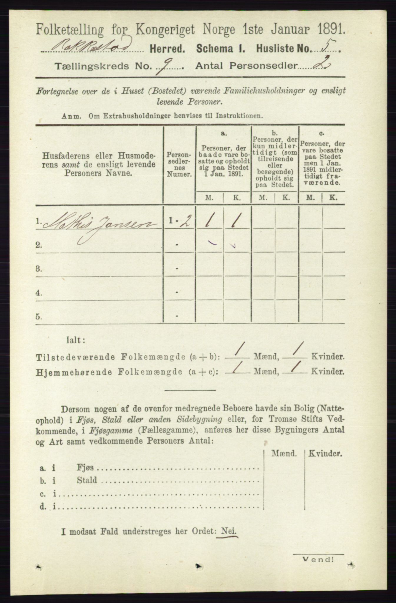 RA, 1891 census for 0128 Rakkestad, 1891, p. 4051