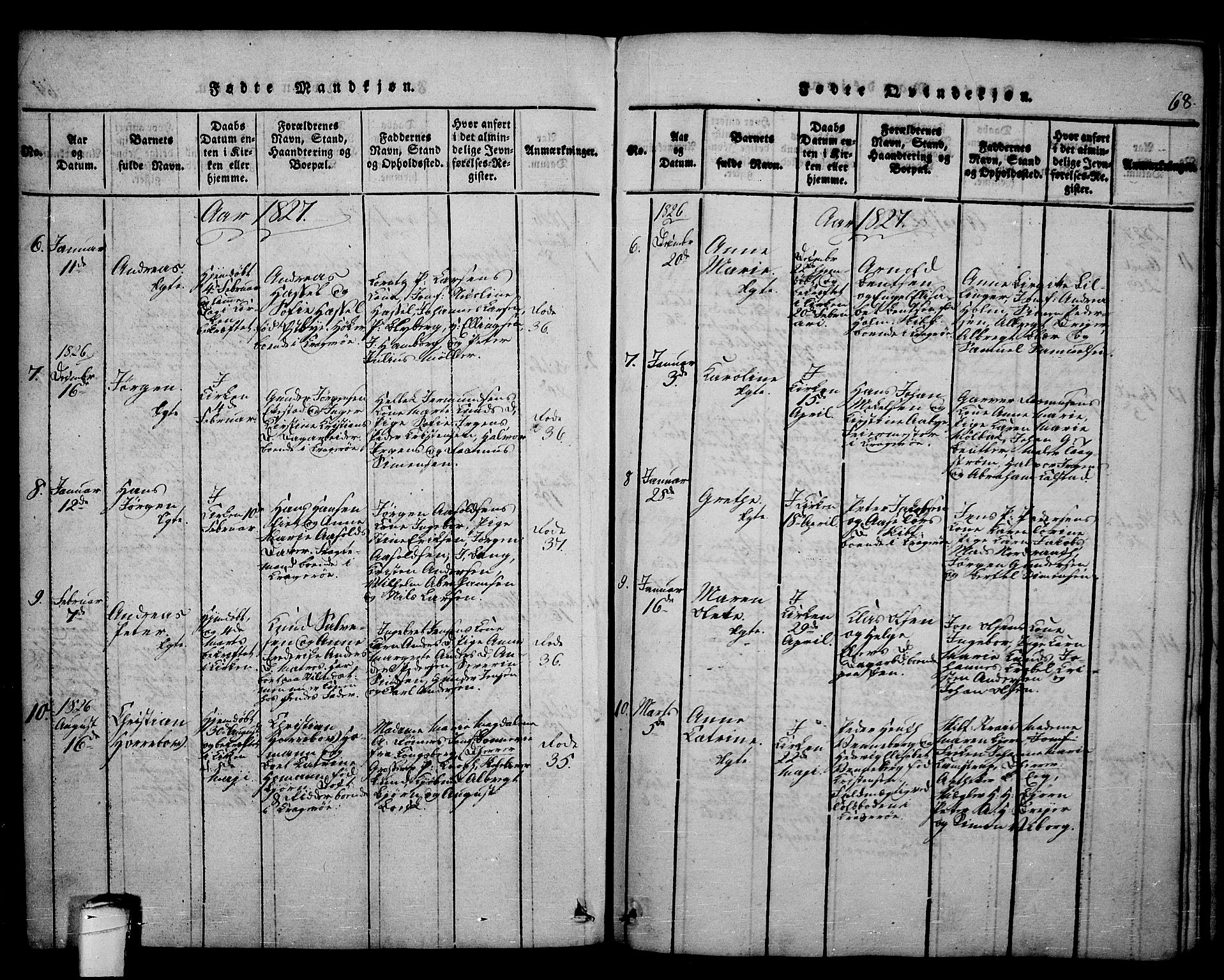 Kragerø kirkebøker, SAKO/A-278/F/Fa/L0004: Parish register (official) no. 4, 1814-1831, p. 68