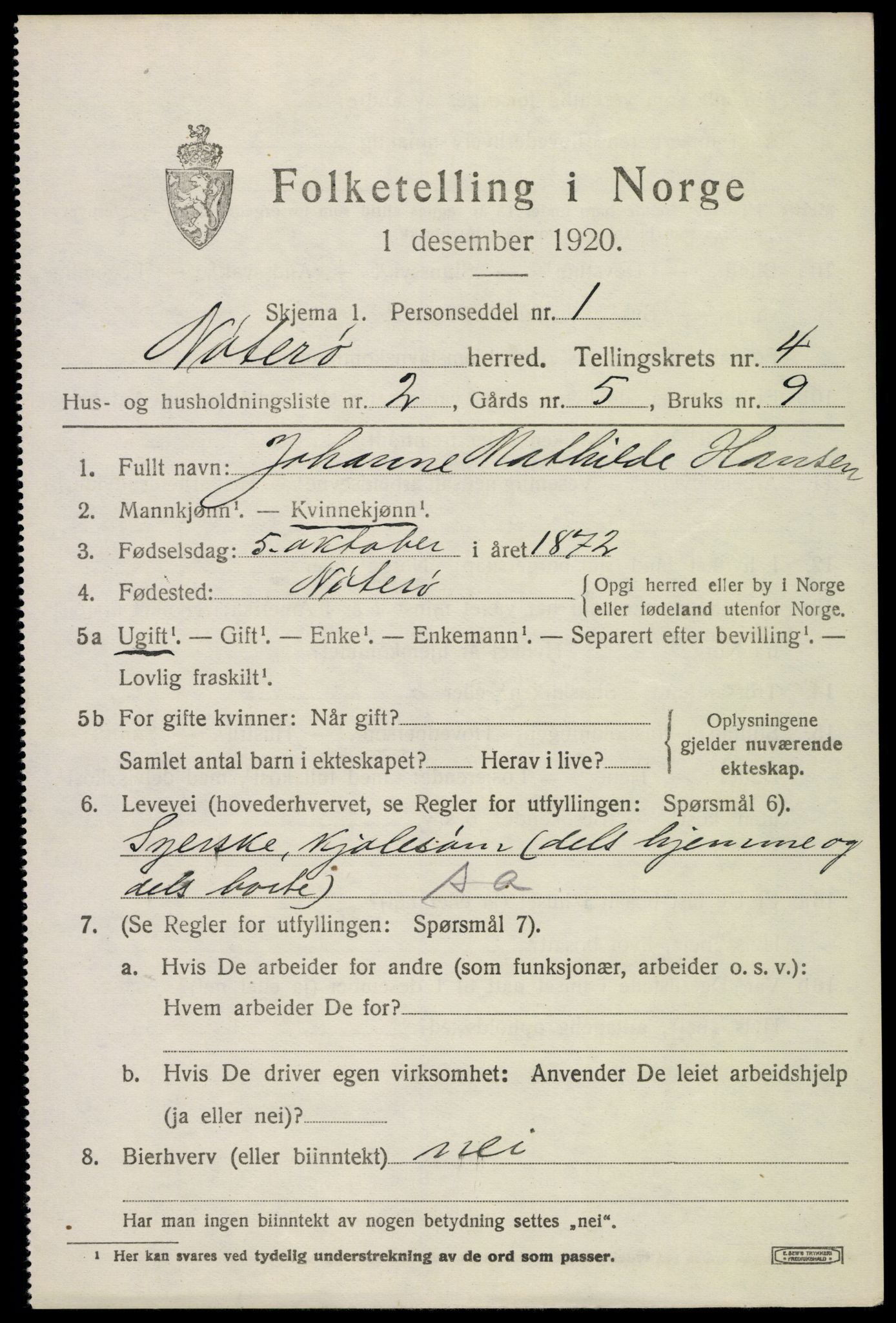 SAKO, 1920 census for Nøtterøy, 1920, p. 6695
