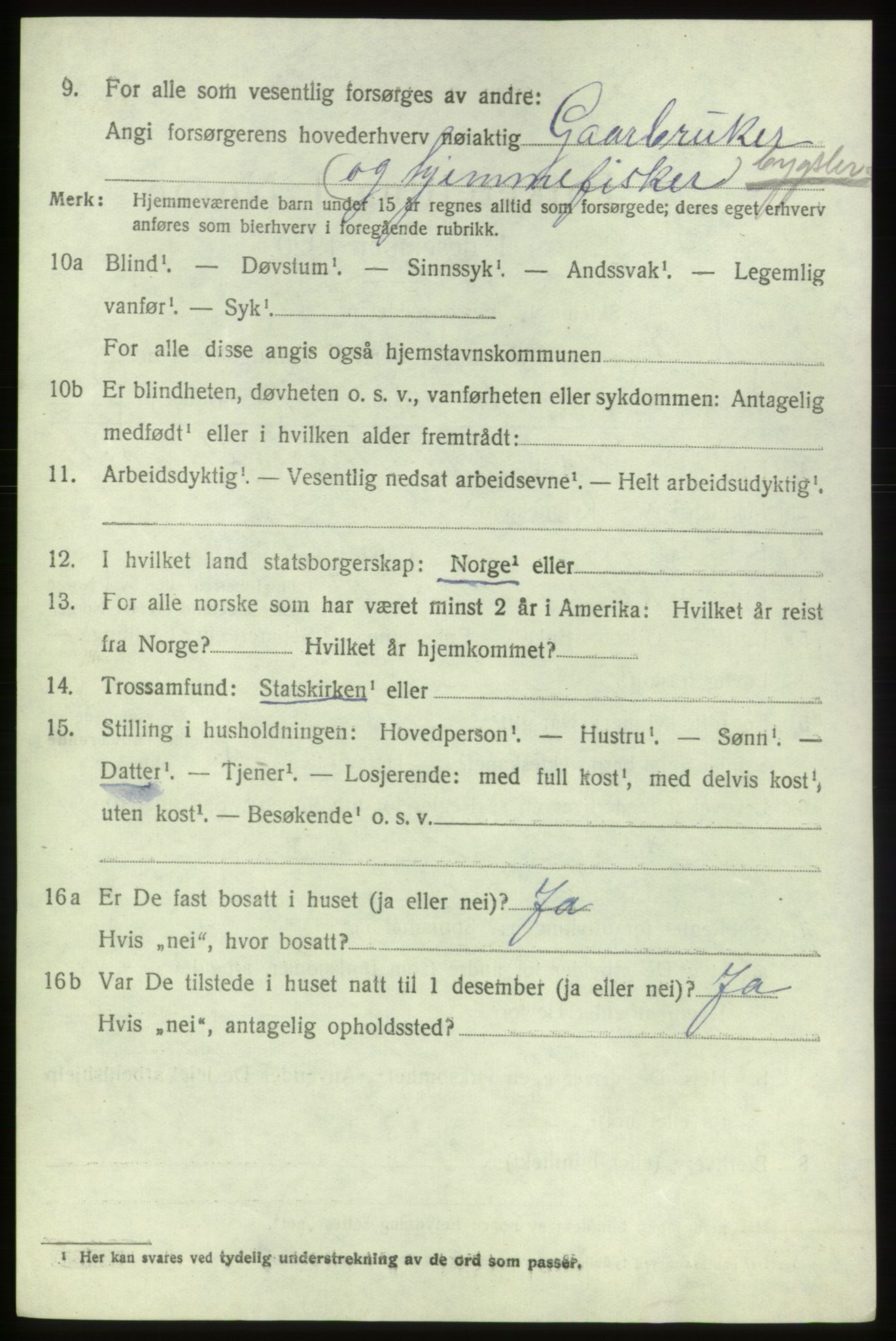 SAB, 1920 census for Bremnes, 1920, p. 1309
