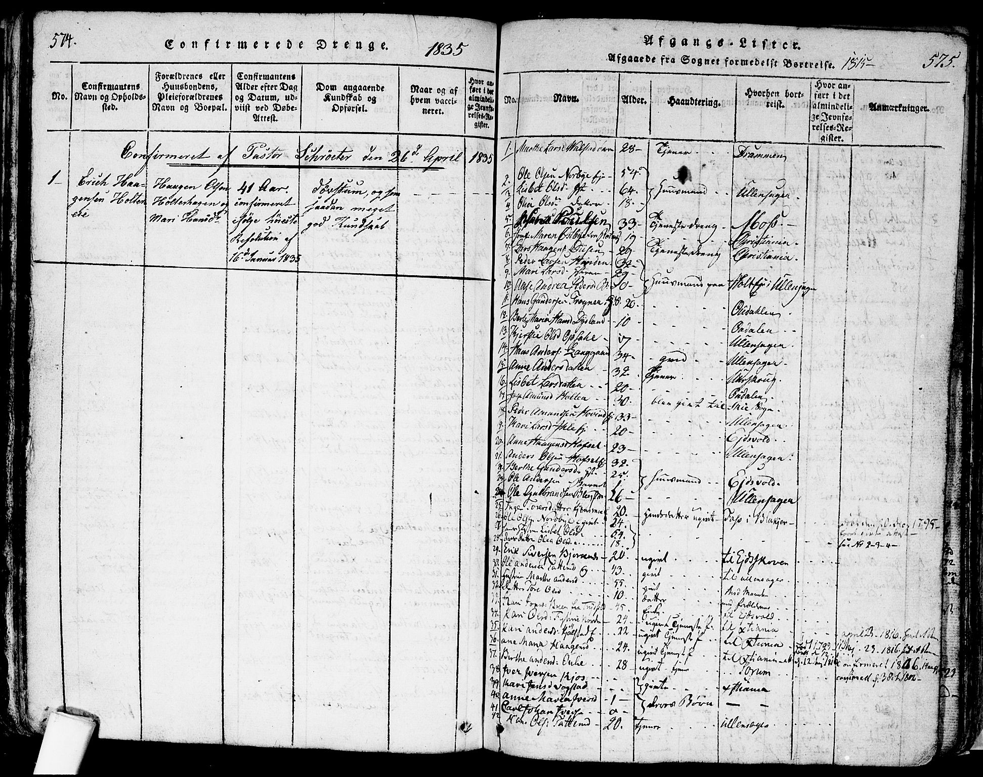 Nes prestekontor Kirkebøker, AV/SAO-A-10410/F/Fa/L0005: Parish register (official) no. I 5, 1815-1835, p. 574-575