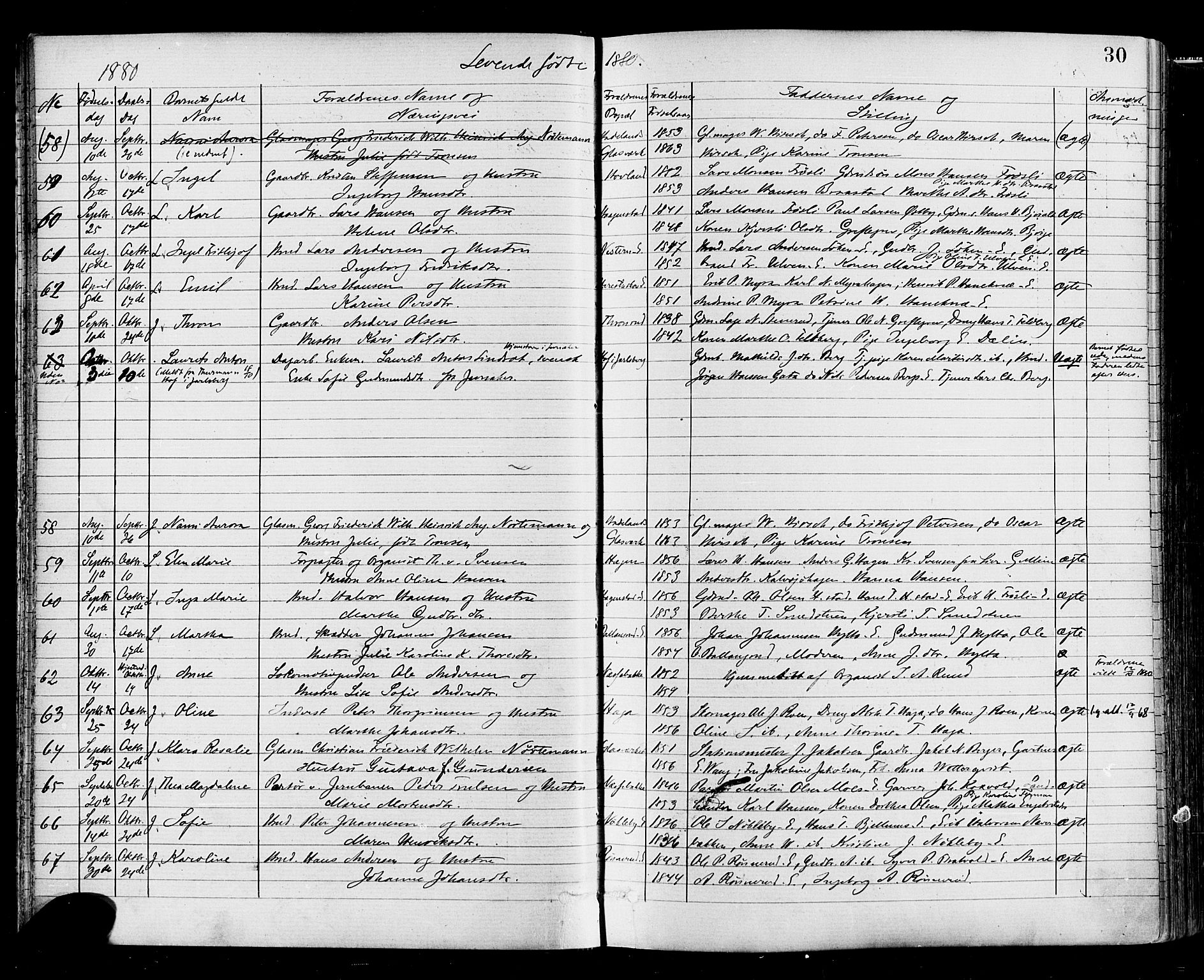 Jevnaker prestekontor, SAH/PREST-116/H/Ha/Haa/L0008: Parish register (official) no. 8, 1877-1890, p. 30