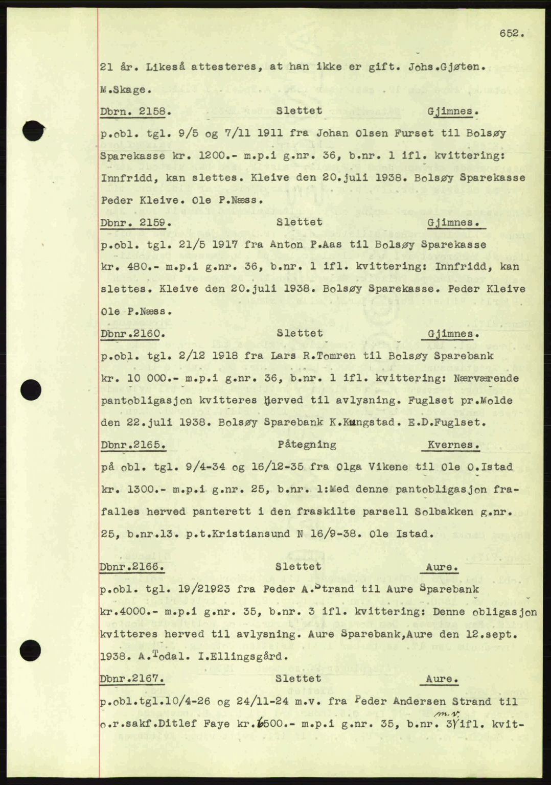 Nordmøre sorenskriveri, AV/SAT-A-4132/1/2/2Ca: Mortgage book no. C80, 1936-1939, Diary no: : 2158/1938