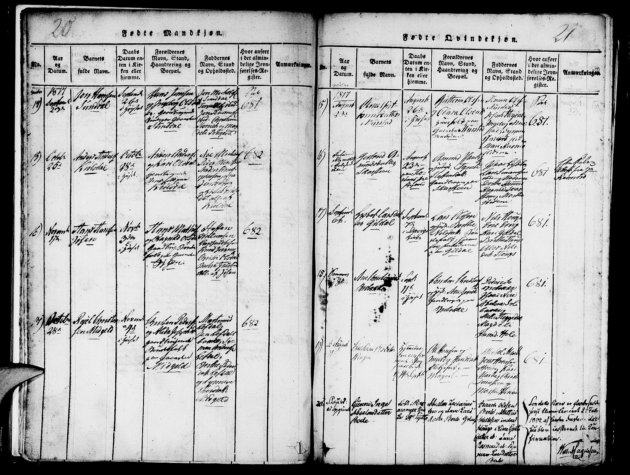 Davik sokneprestembete, AV/SAB-A-79701/H/Haa/Haaa/L0003: Parish register (official) no. A 3, 1816-1830, p. 20-21