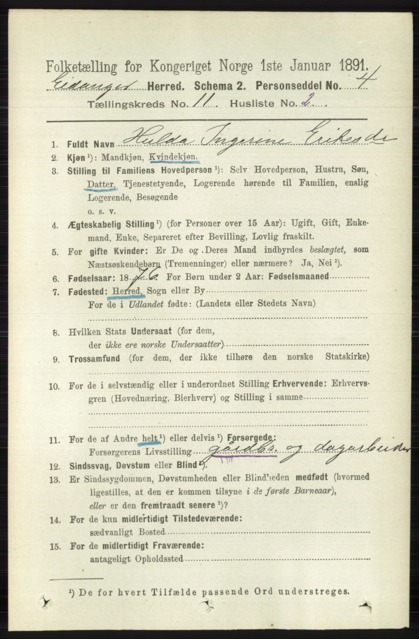 RA, 1891 census for 0813 Eidanger, 1891, p. 4247