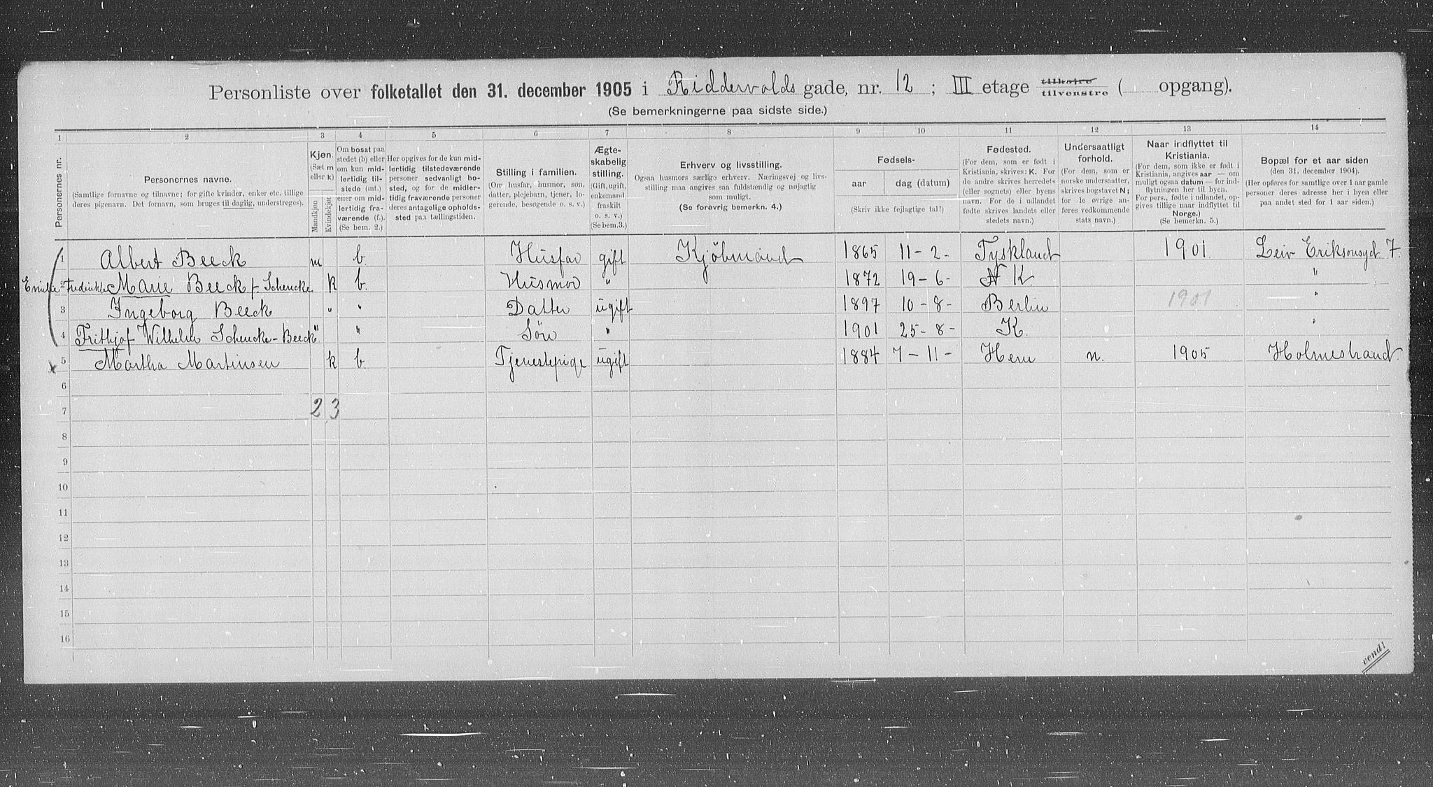 OBA, Municipal Census 1905 for Kristiania, 1905, p. 43800