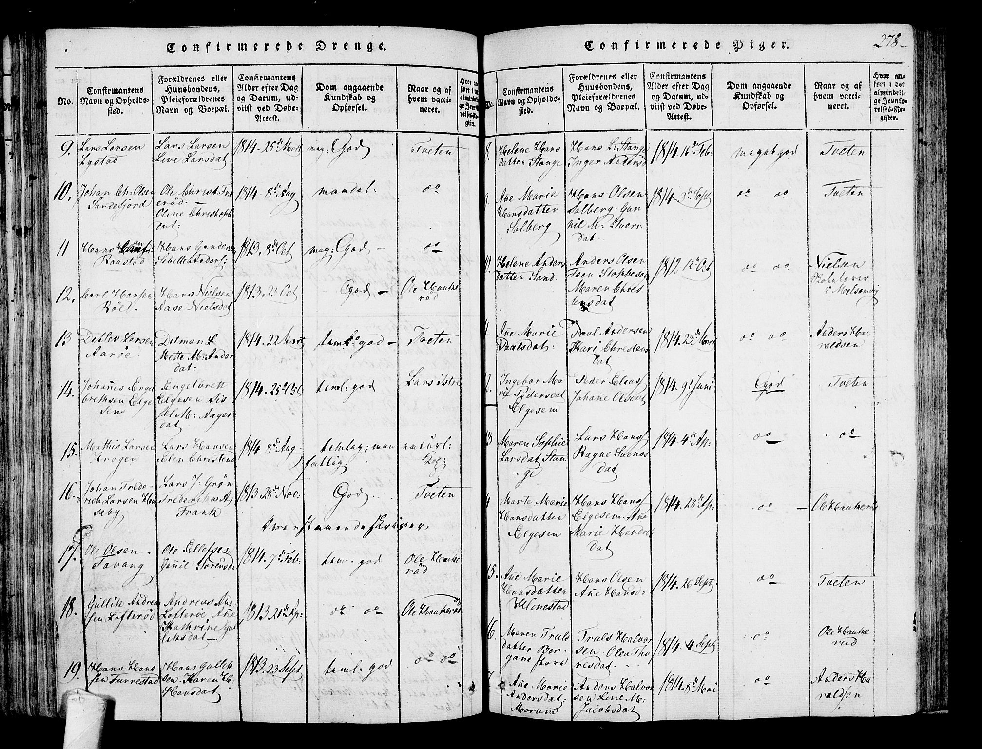Sandar kirkebøker, SAKO/A-243/F/Fa/L0004: Parish register (official) no. 4, 1814-1832, p. 278