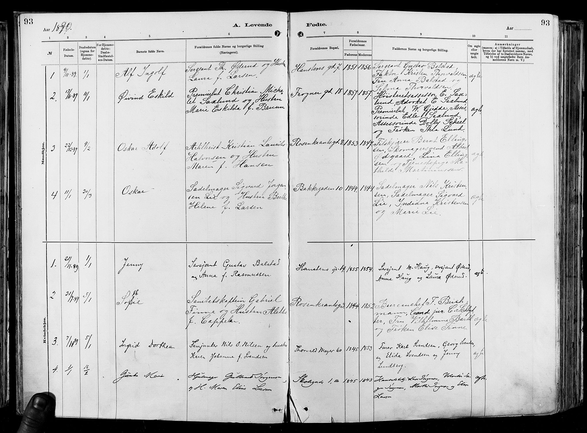Garnisonsmenigheten Kirkebøker, SAO/A-10846/F/Fa/L0012: Parish register (official) no. 12, 1880-1893, p. 93