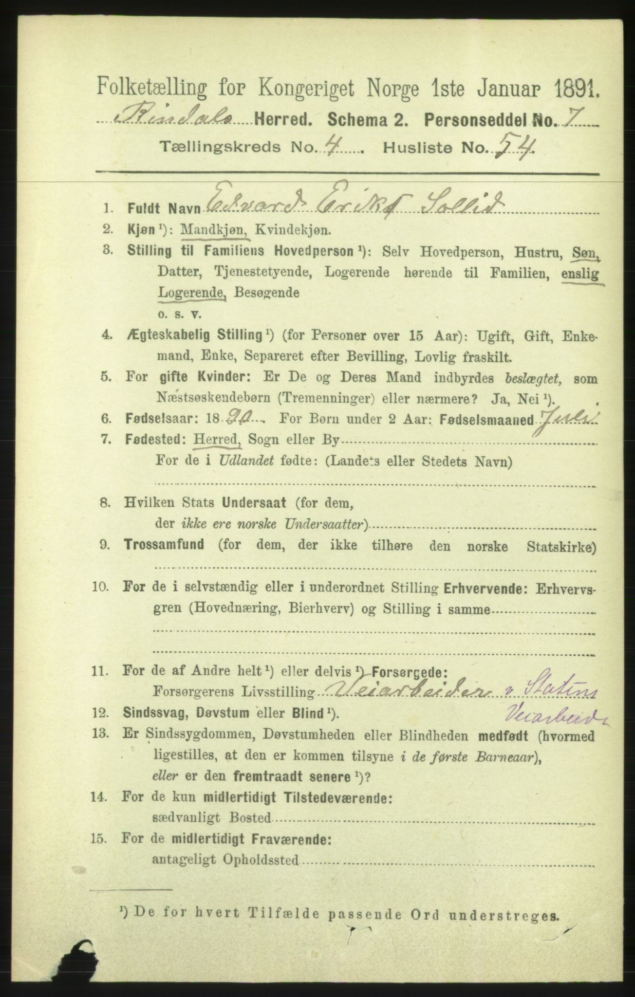 RA, 1891 census for 1567 Rindal, 1891, p. 1560