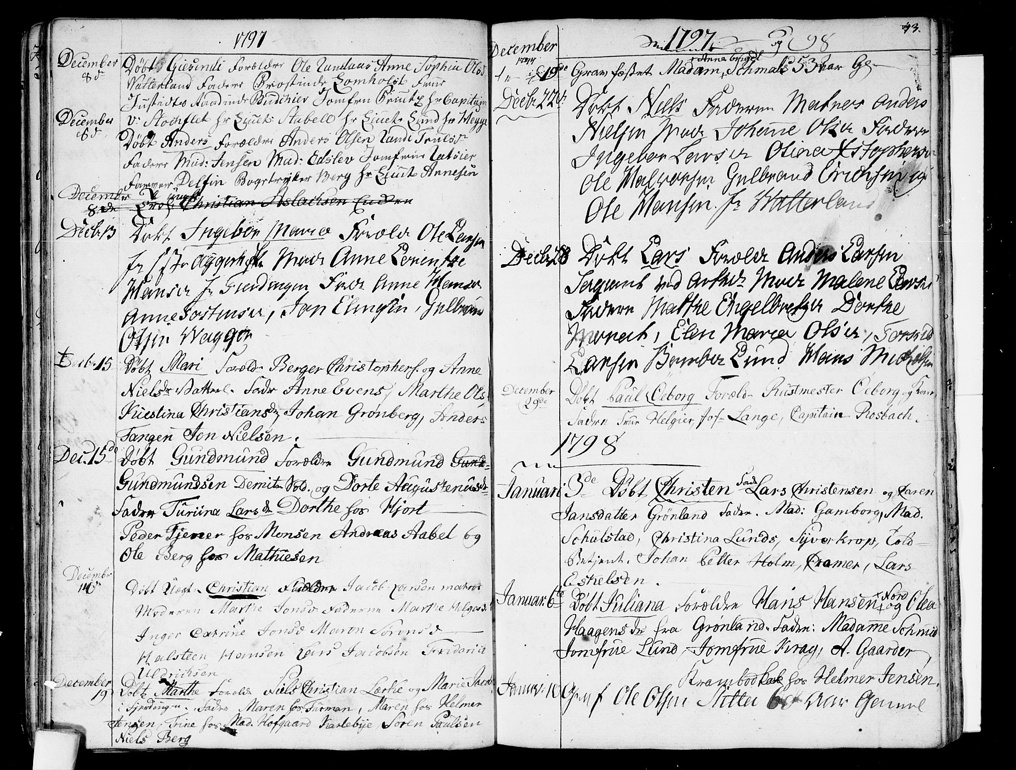 Garnisonsmenigheten Kirkebøker, SAO/A-10846/G/Ga/L0001: Parish register (copy) no. 1, 1796-1814, p. 42-43