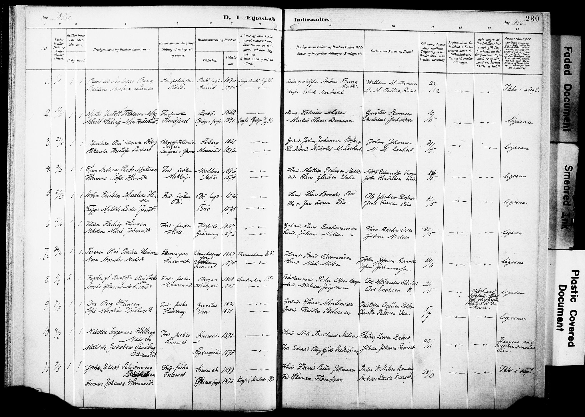 Ministerialprotokoller, klokkerbøker og fødselsregistre - Nordland, AV/SAT-A-1459/891/L1305: Parish register (official) no. 891A10, 1895-1921, p. 230