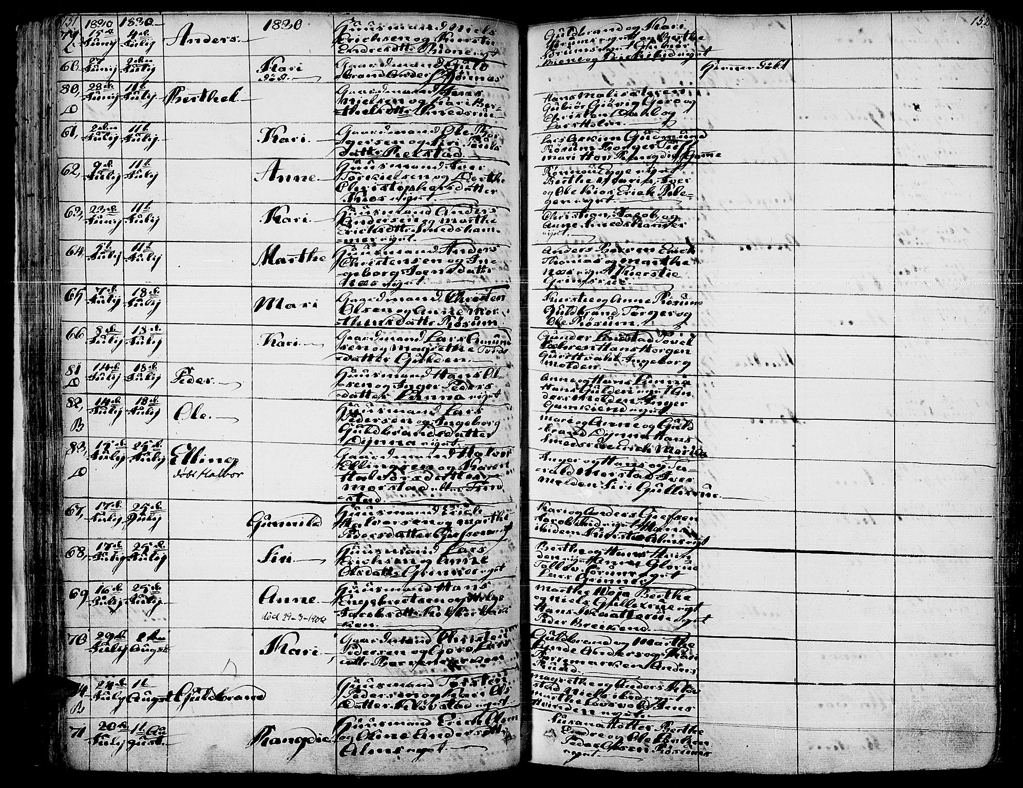 Gran prestekontor, AV/SAH-PREST-112/H/Ha/Haa/L0010: Parish register (official) no. 10, 1824-1842, p. 151-152