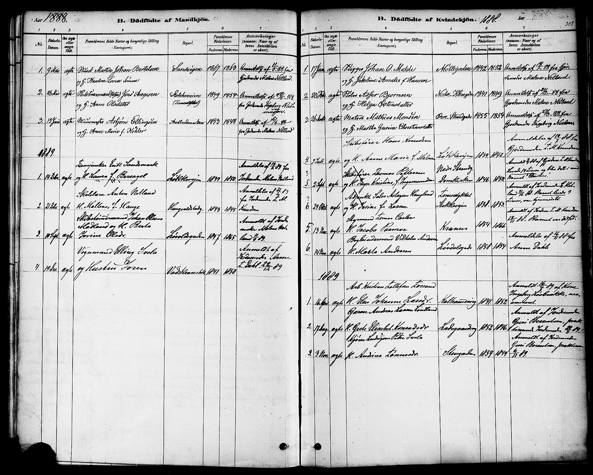 Domkirken sokneprestkontor, SAST/A-101812/001/30/30BA/L0026: Parish register (official) no. A 25, 1878-1889, p. 308