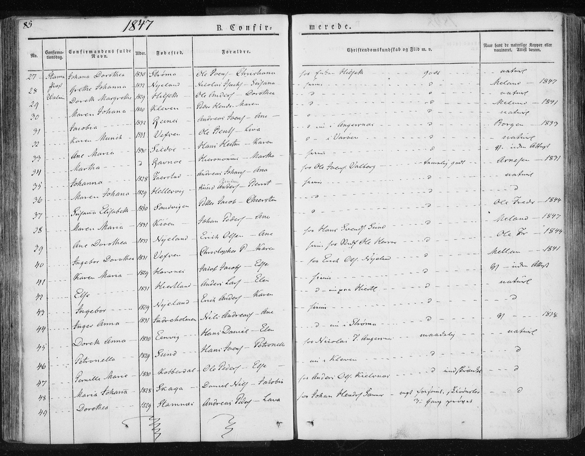 Ministerialprotokoller, klokkerbøker og fødselsregistre - Nordland, AV/SAT-A-1459/830/L0447: Parish register (official) no. 830A11, 1831-1854, p. 85