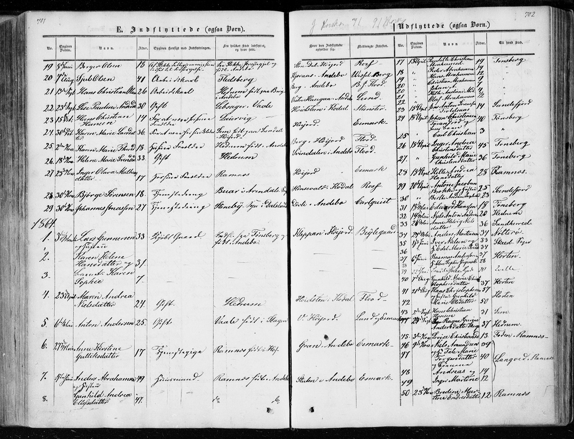 Andebu kirkebøker, AV/SAKO-A-336/F/Fa/L0005: Parish register (official) no. 5, 1857-1870, p. 701-702