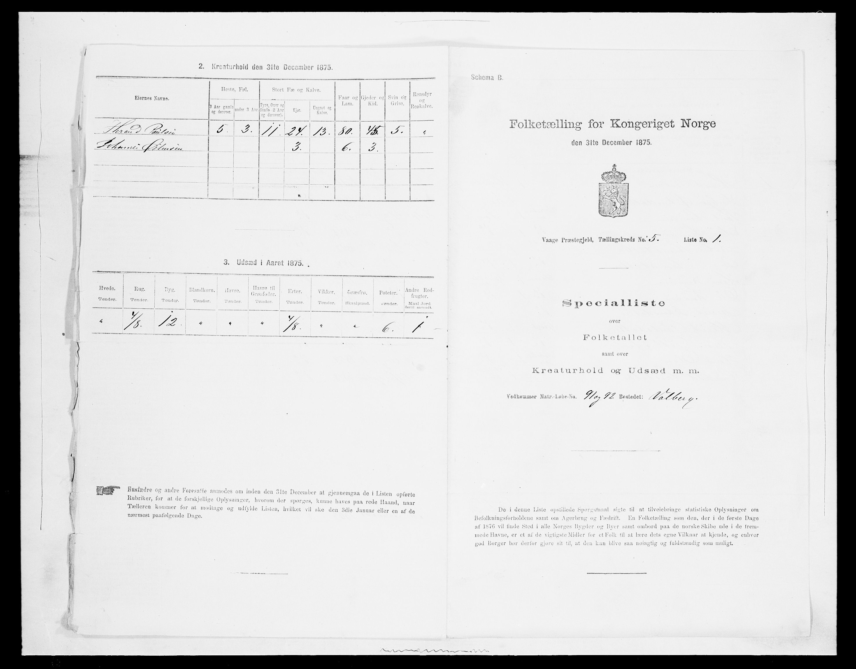 SAH, 1875 census for 0515P Vågå, 1875, p. 854