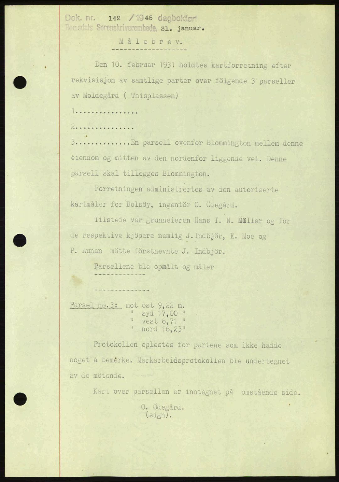 Romsdal sorenskriveri, AV/SAT-A-4149/1/2/2C: Mortgage book no. A17, 1944-1945, Diary no: : 142/1945