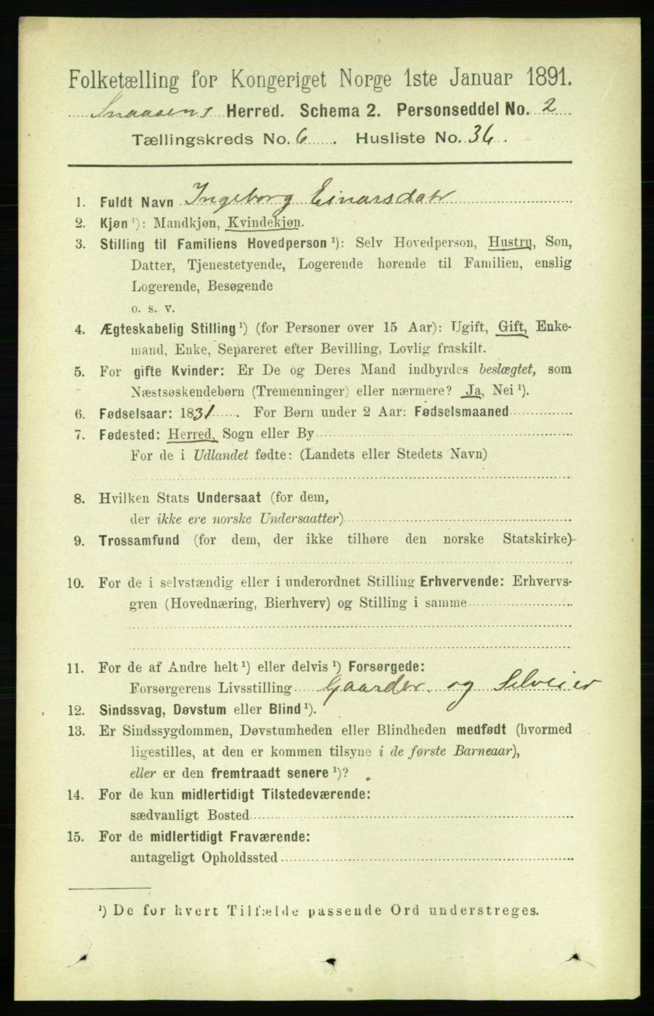 RA, 1891 census for 1736 Snåsa, 1891, p. 2103