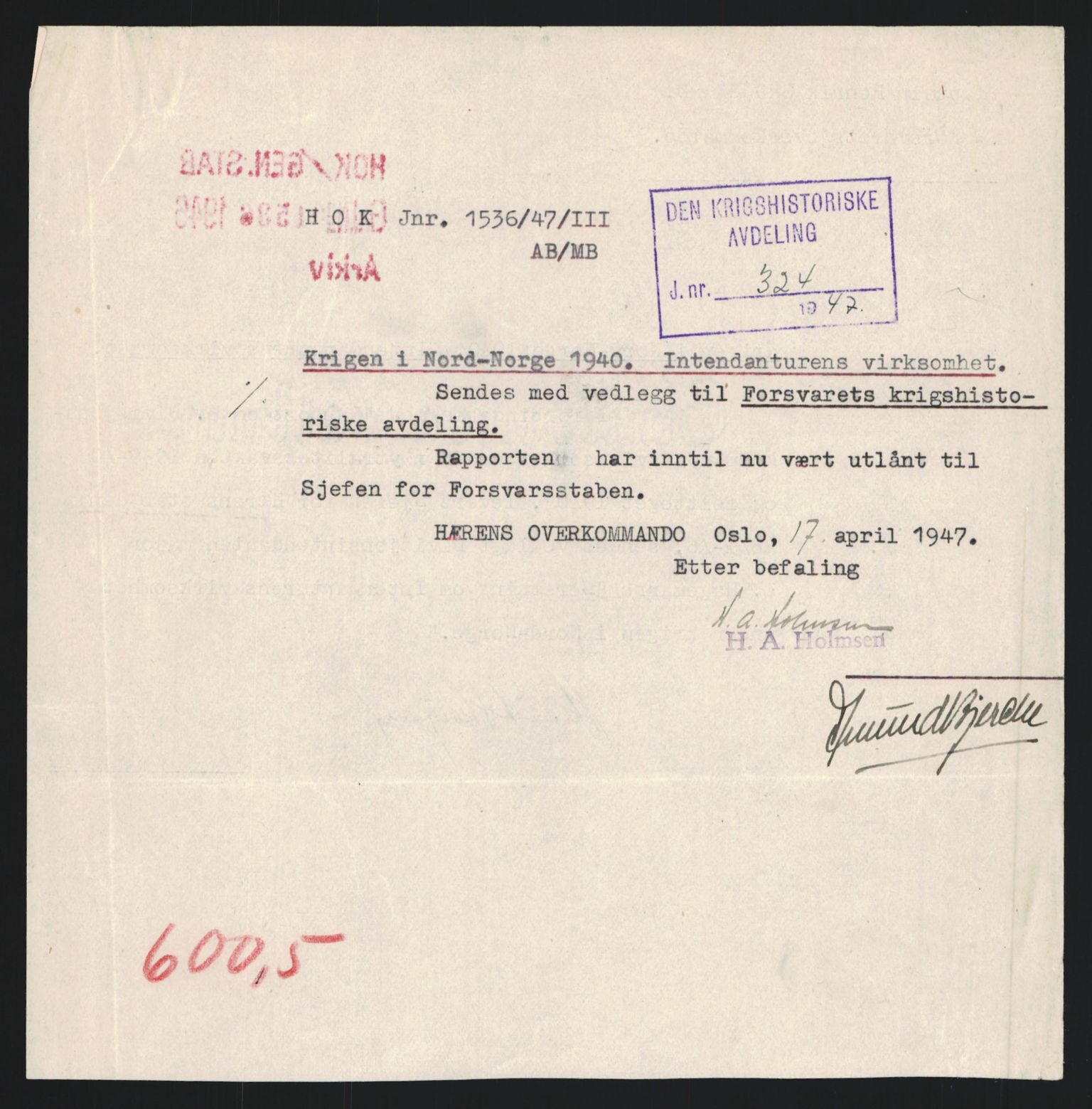 Forsvaret, Forsvarets krigshistoriske avdeling, RA/RAFA-2017/Y/Yb/L0132: II-C-11-600  -  6. Divisjon / 6. Distriktskommando, 1940-1960, p. 777