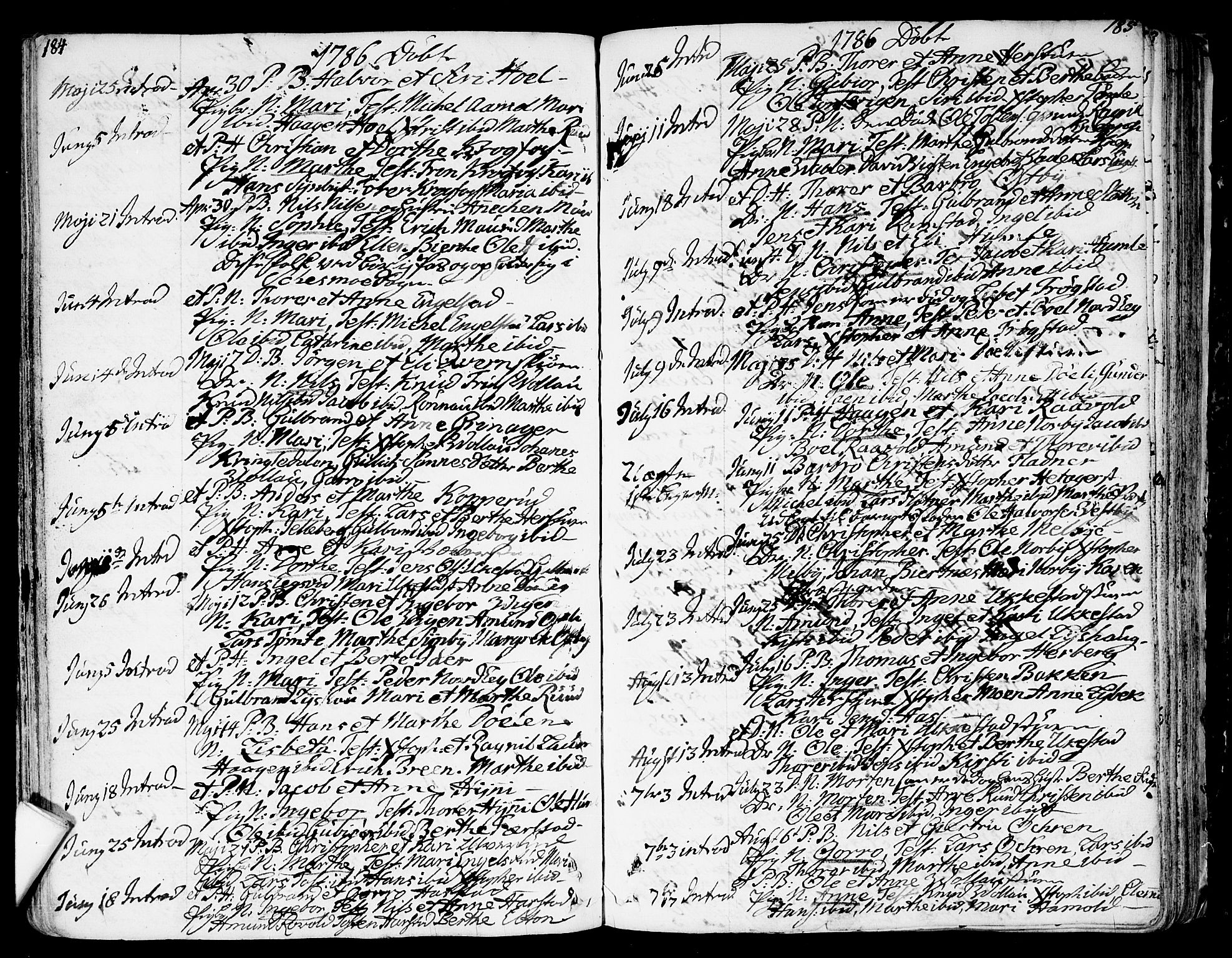 Nannestad prestekontor Kirkebøker, AV/SAO-A-10414a/F/Fa/L0007: Parish register (official) no. I 7, 1754-1791, p. 184-185