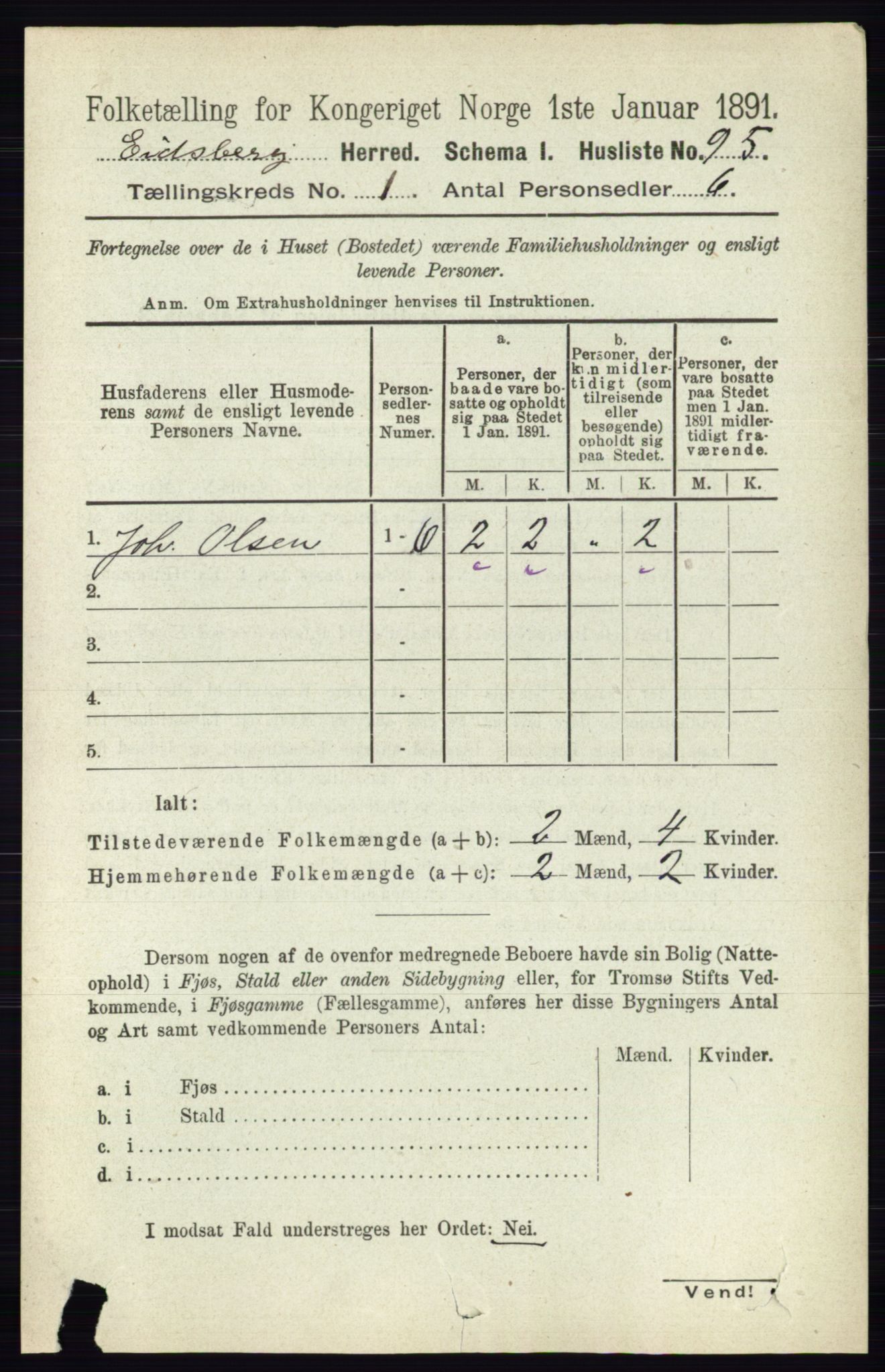 RA, 1891 census for 0125 Eidsberg, 1891, p. 135