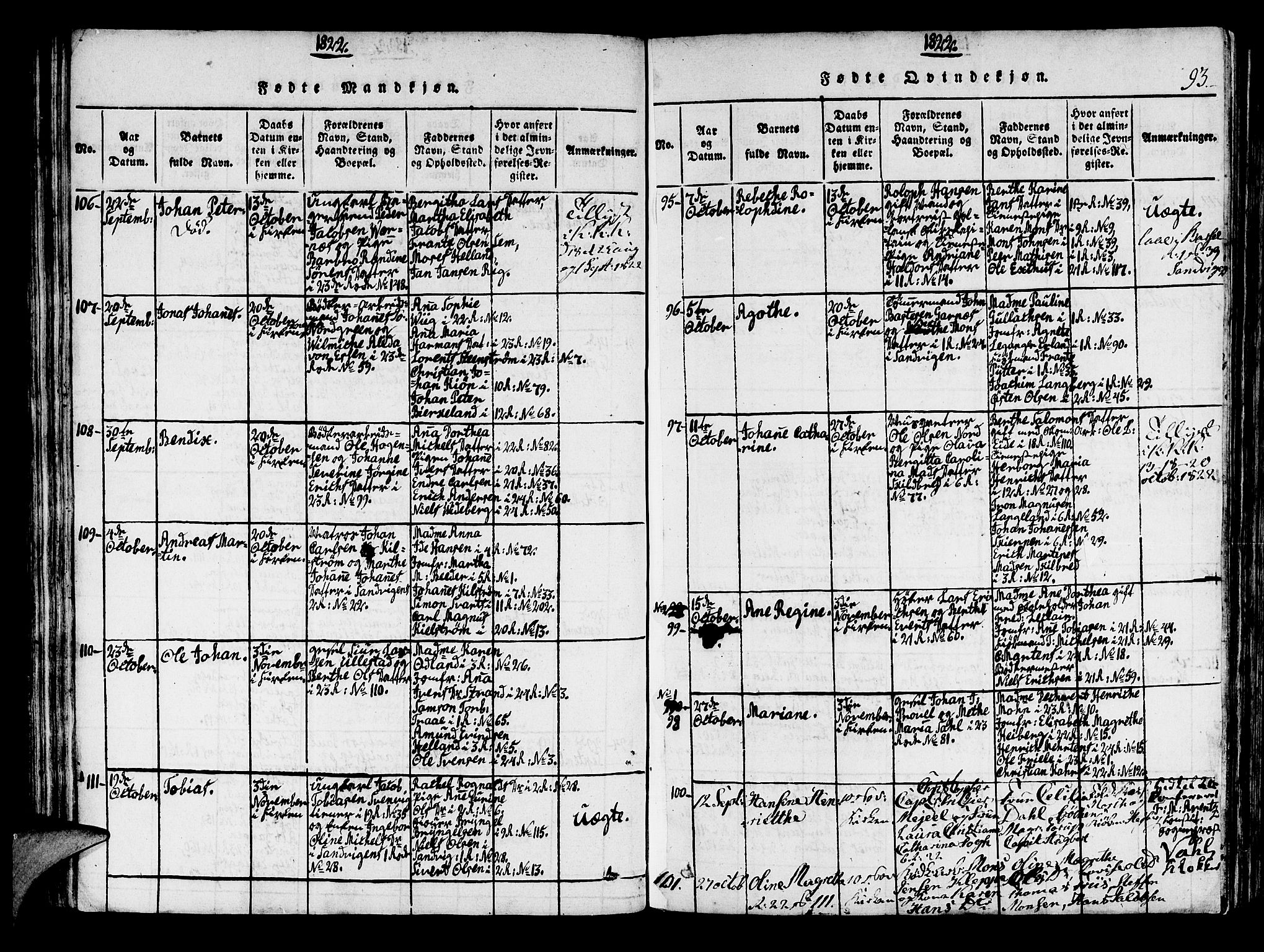 Korskirken sokneprestembete, AV/SAB-A-76101/H/Haa/L0013: Parish register (official) no. A 13, 1815-1822, p. 93