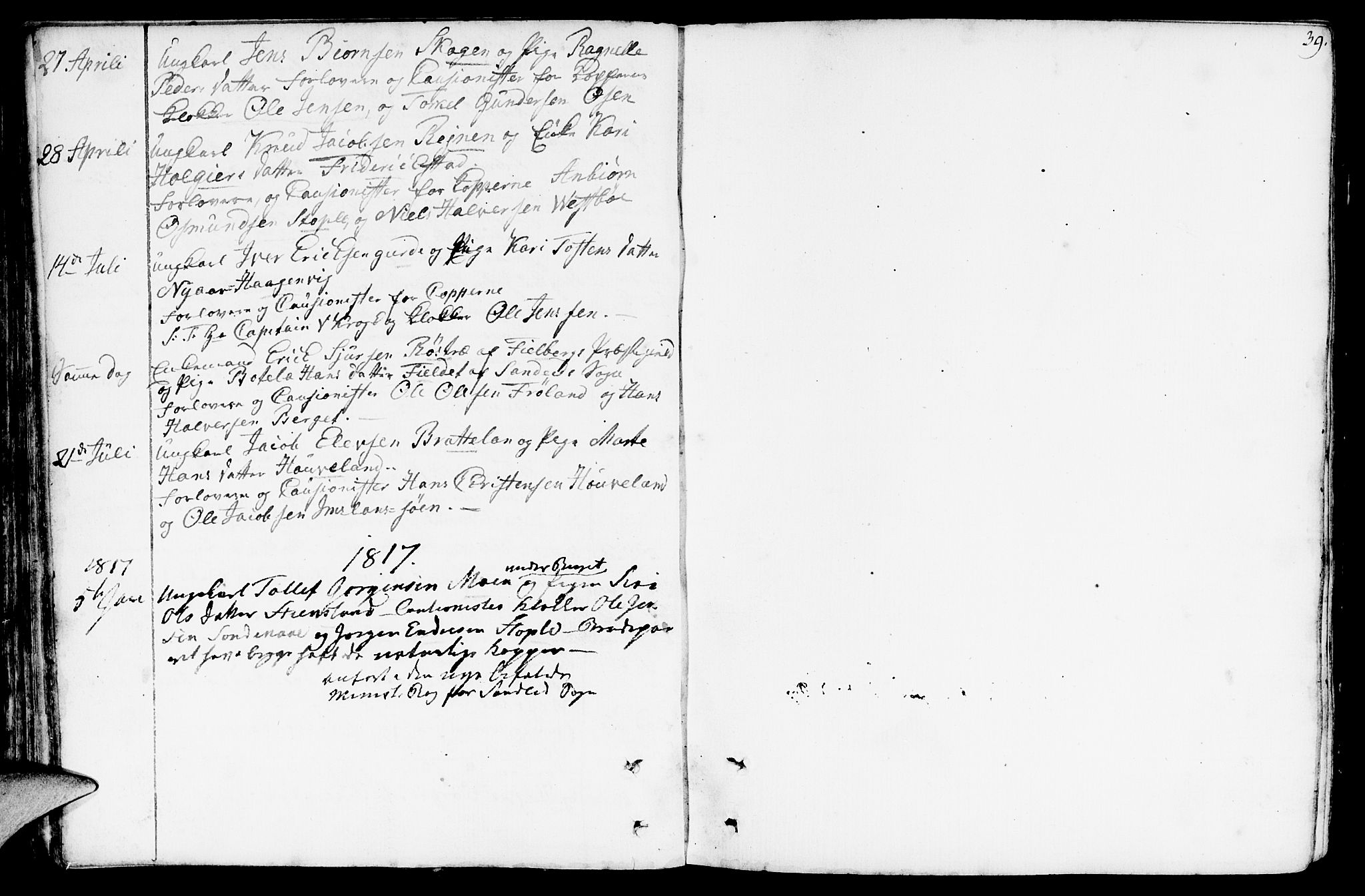 Vikedal sokneprestkontor, SAST/A-101840/01/IV: Parish register (official) no. A 2, 1779-1817, p. 39