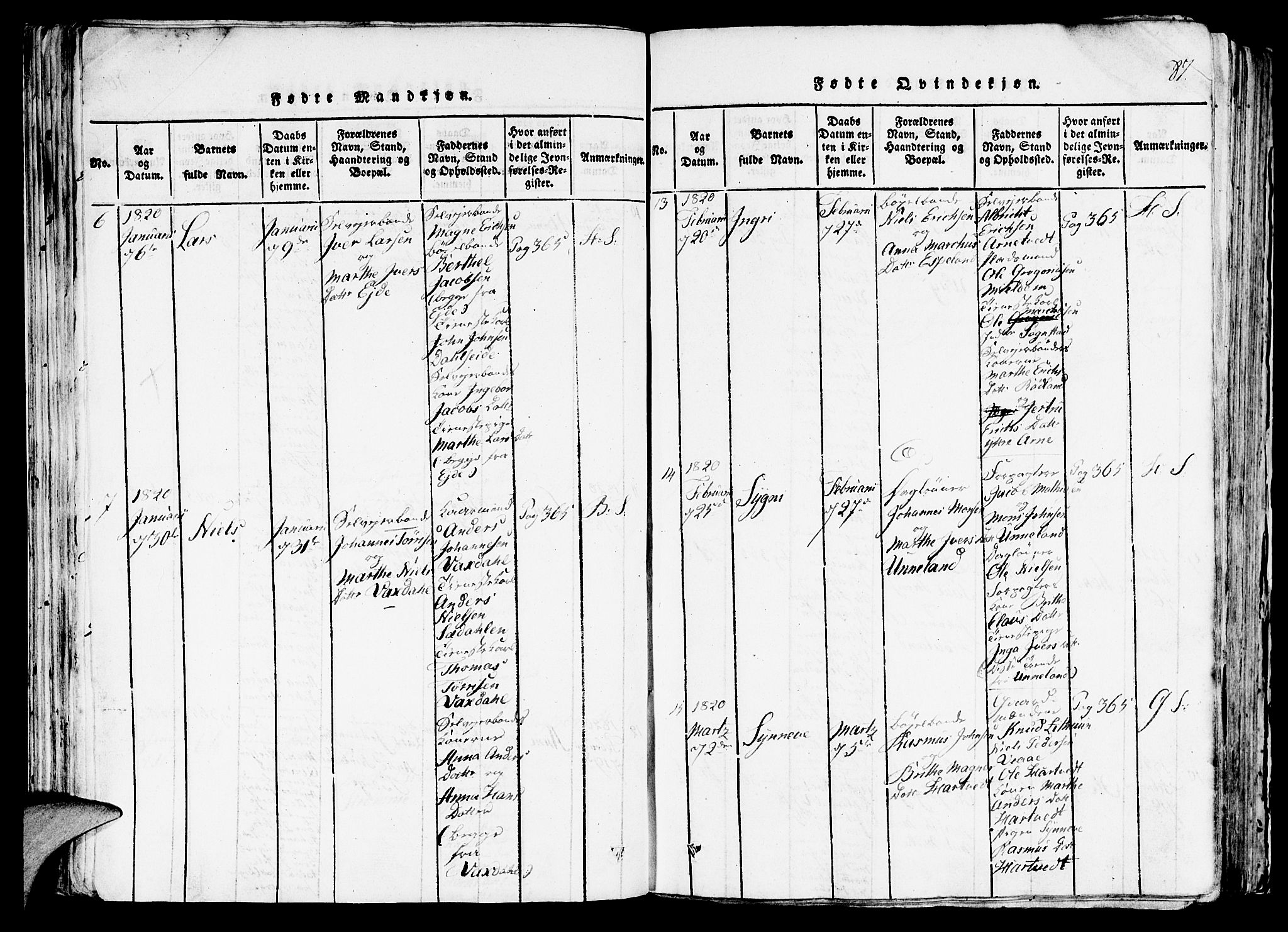 Haus sokneprestembete, AV/SAB-A-75601/H/Haa: Parish register (official) no. A 12, 1816-1821, p. 87