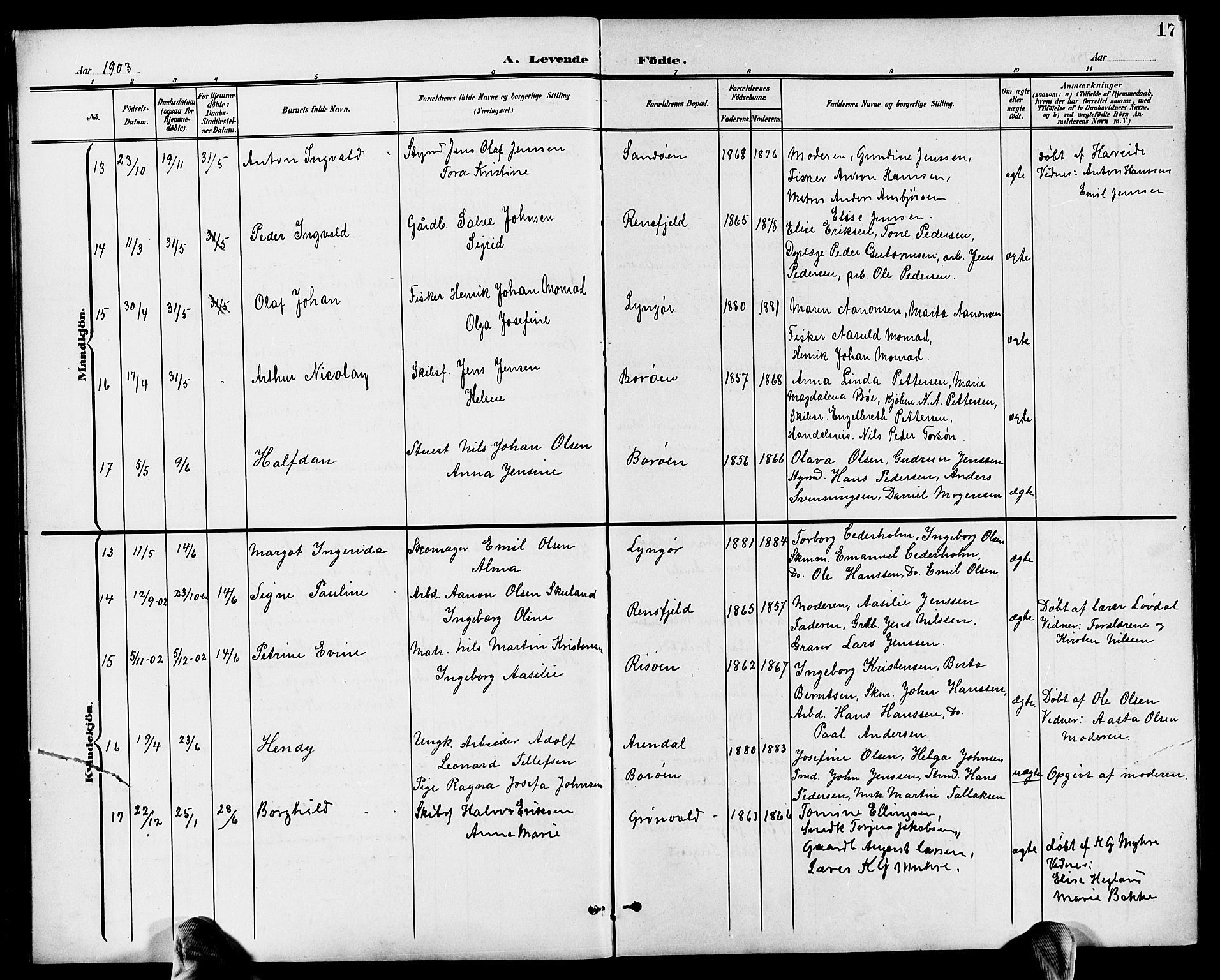 Dypvåg sokneprestkontor, AV/SAK-1111-0007/F/Fb/Fba/L0014: Parish register (copy) no. B 14, 1901-1922, p. 17
