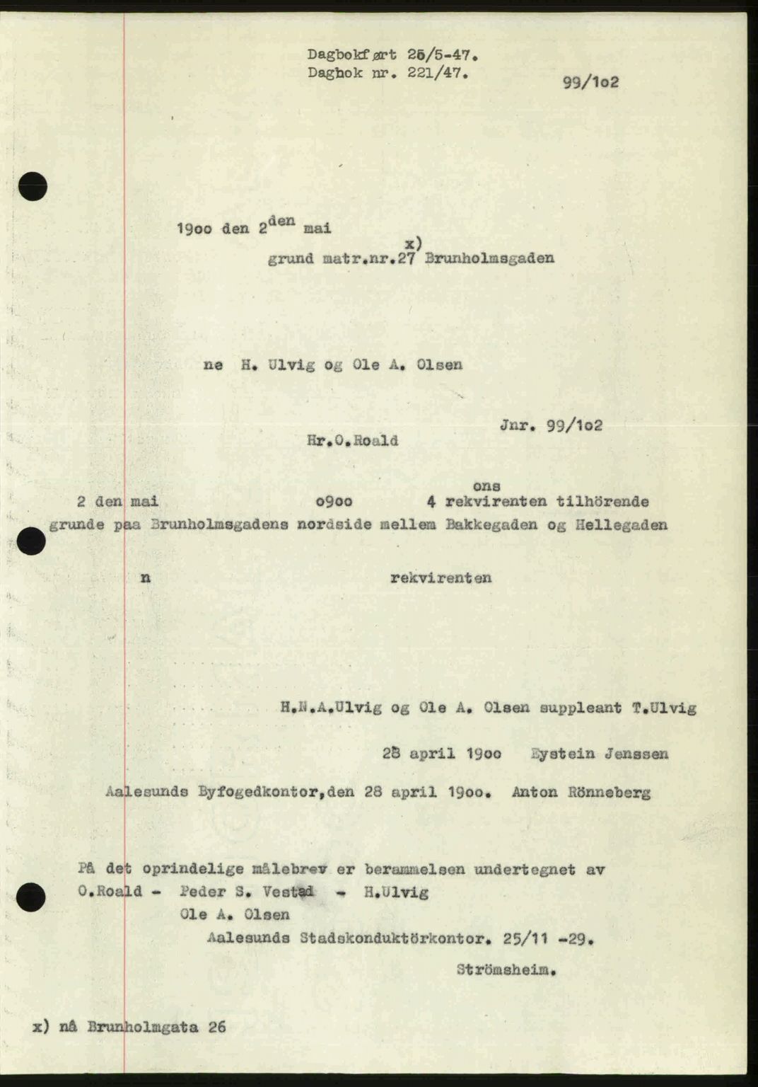 Ålesund byfogd, AV/SAT-A-4384: Mortgage book no. 37A (1), 1947-1949, Diary no: : 221/1947