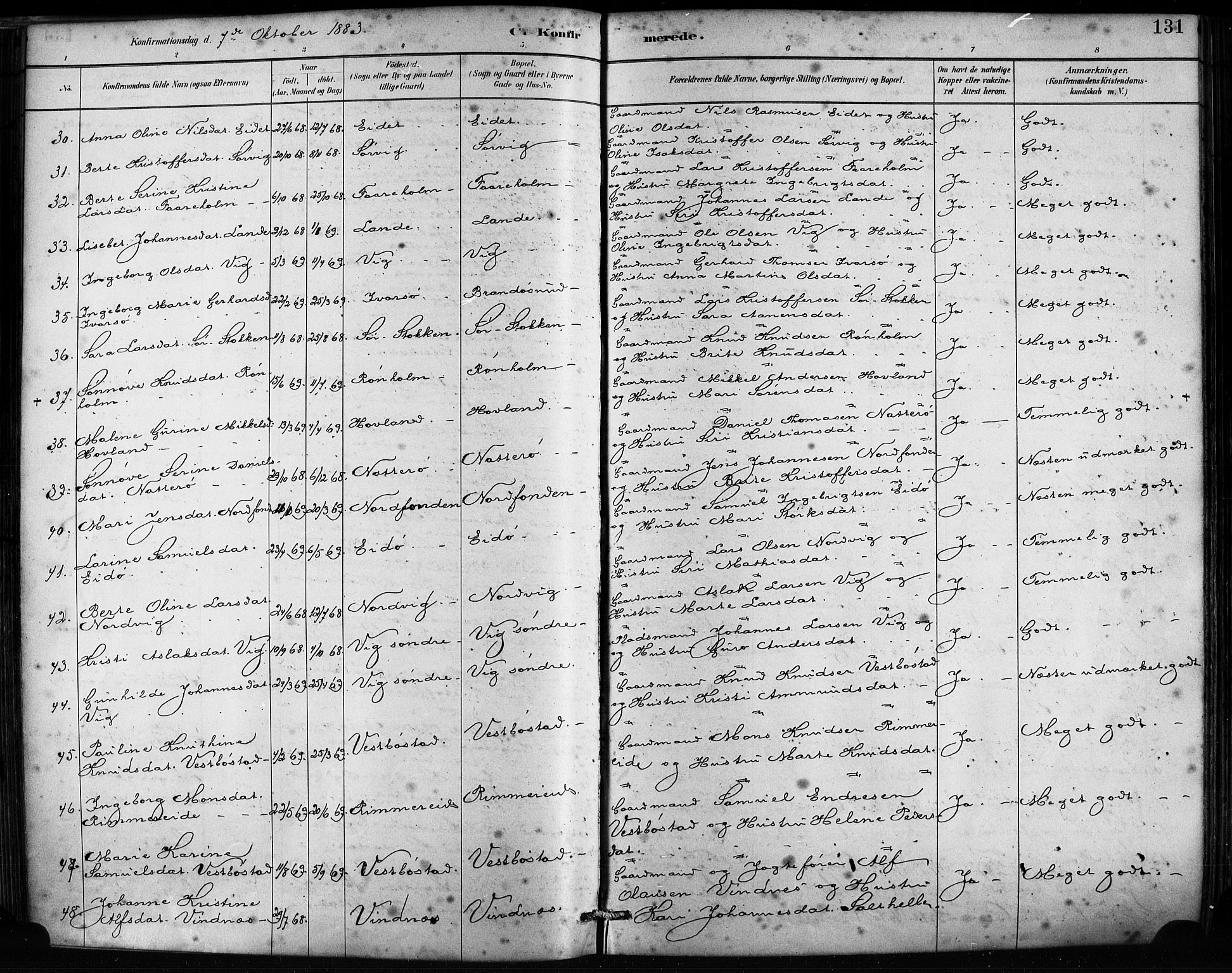 Fitjar sokneprestembete, SAB/A-99926: Parish register (official) no. A 2, 1882-1899, p. 131