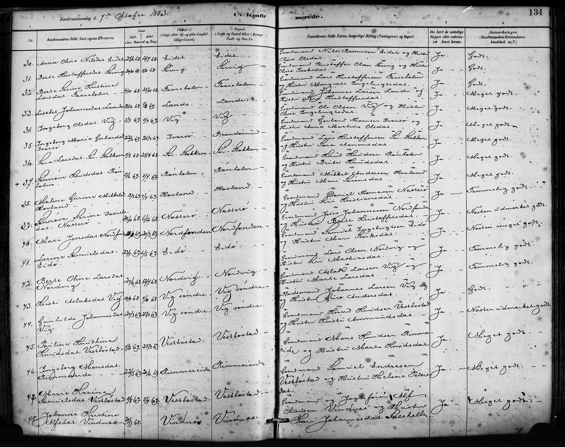 Fitjar sokneprestembete, AV/SAB-A-99926: Parish register (official) no. A 2, 1882-1899, p. 131