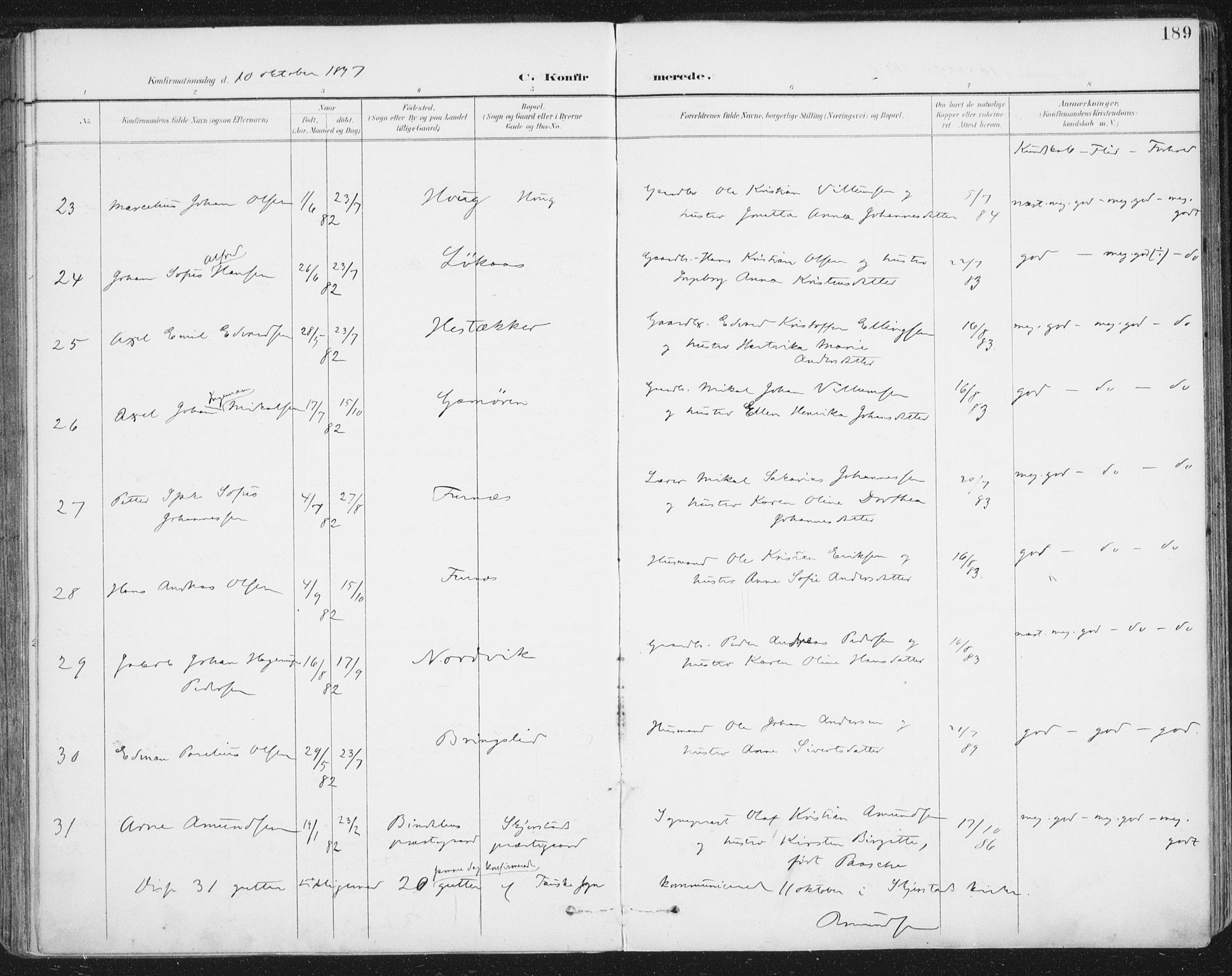 Ministerialprotokoller, klokkerbøker og fødselsregistre - Nordland, AV/SAT-A-1459/852/L0741: Parish register (official) no. 852A11, 1894-1917, p. 189