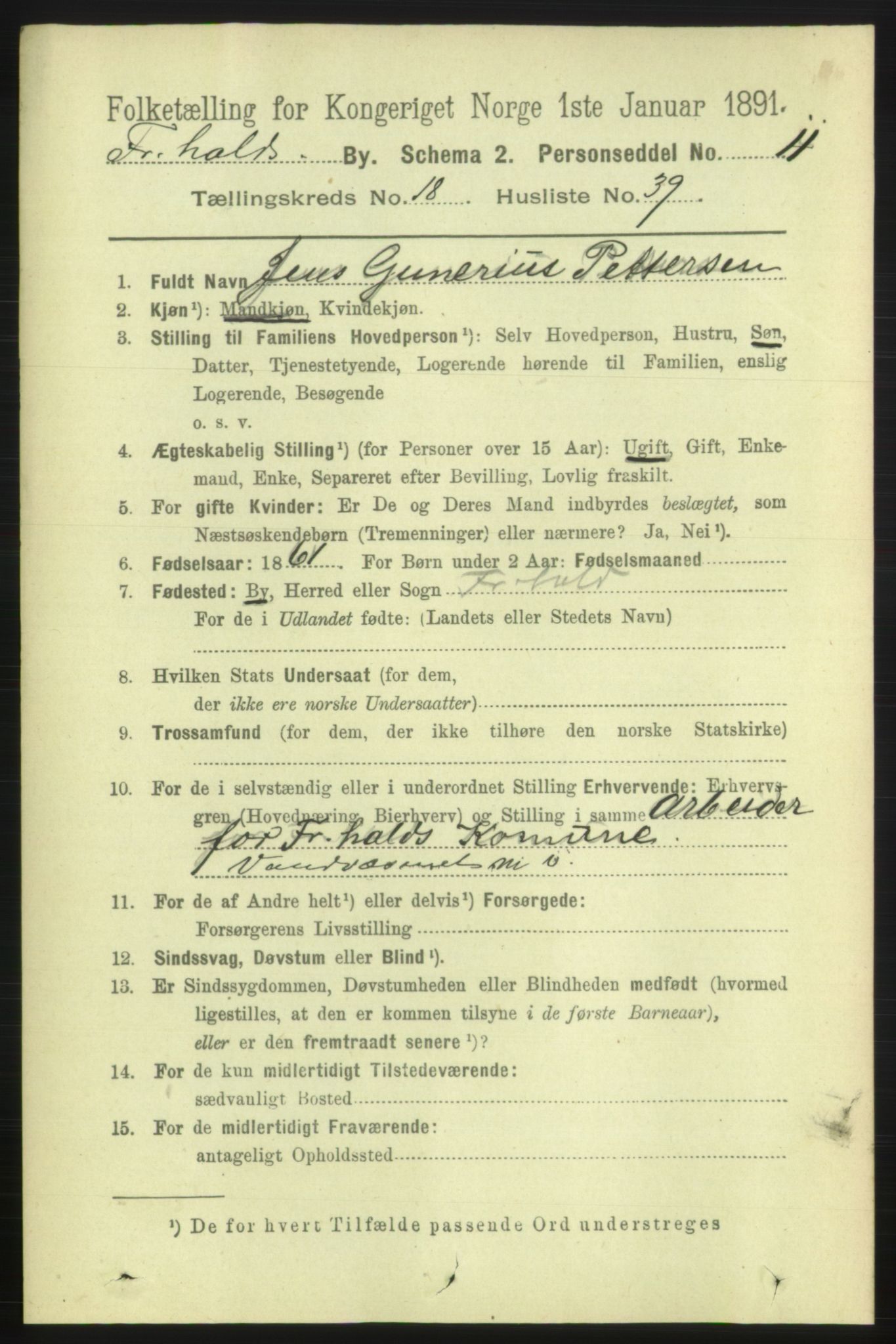 RA, 1891 census for 0101 Fredrikshald, 1891, p. 11911