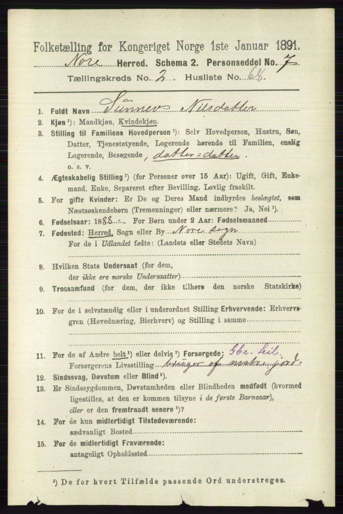 RA, 1891 census for 0633 Nore, 1891, p. 644