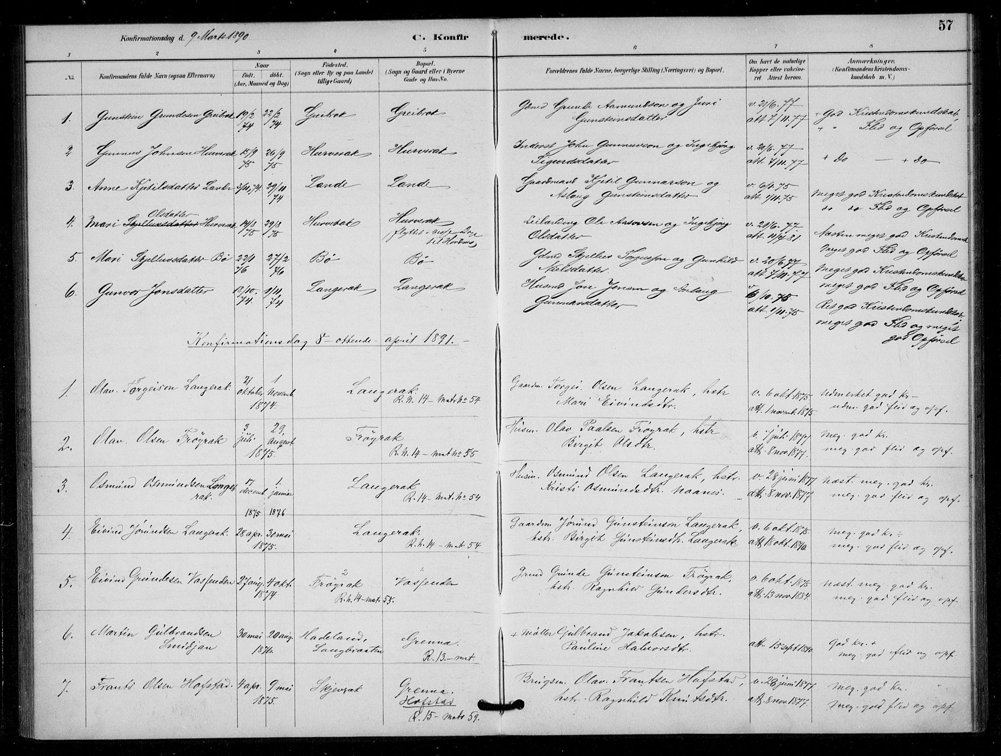 Bygland sokneprestkontor, SAK/1111-0006/F/Fa/Fad/L0001: Parish register (official) no. A 1, 1885-1906, p. 57