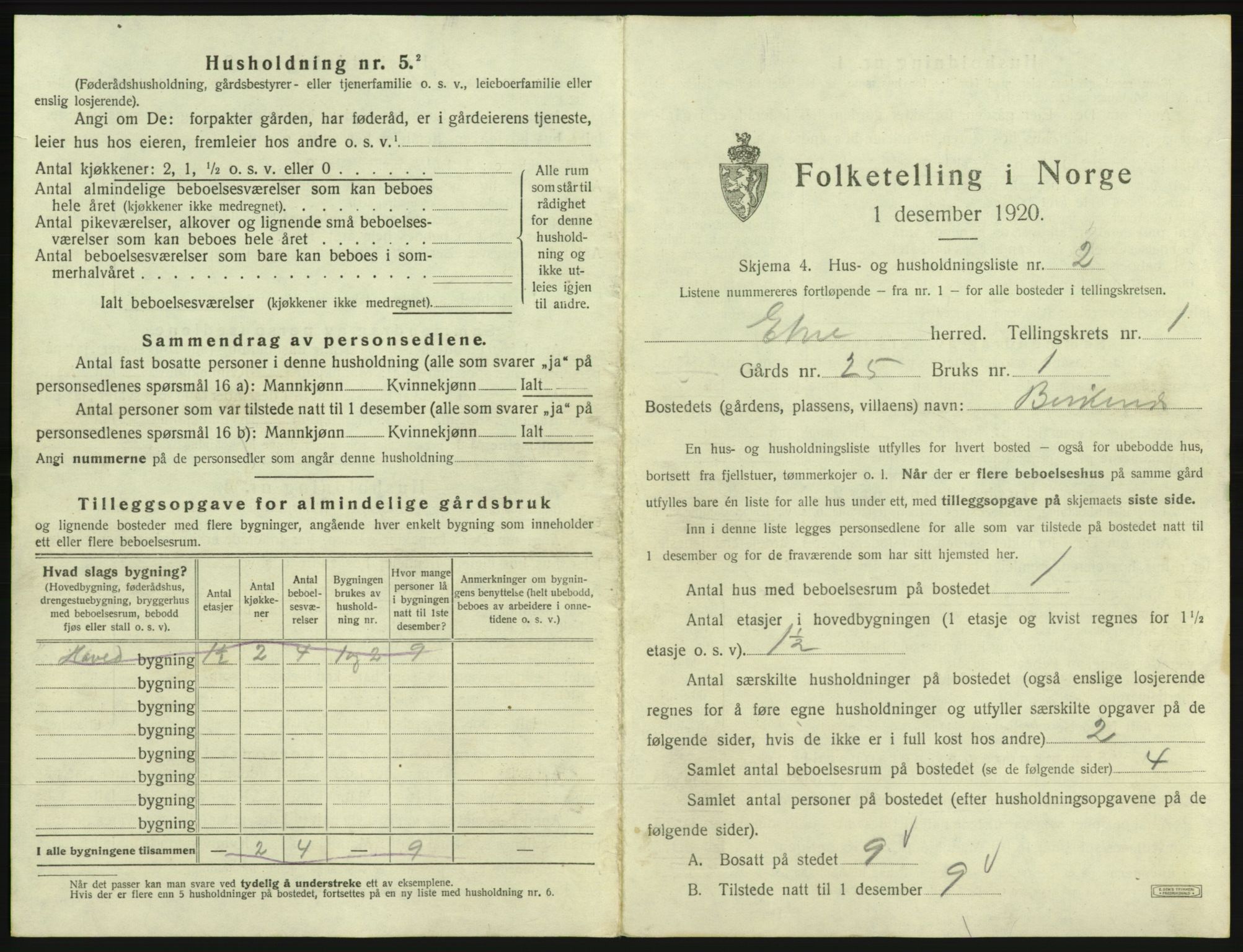 SAB, 1920 census for Etne, 1920, p. 41