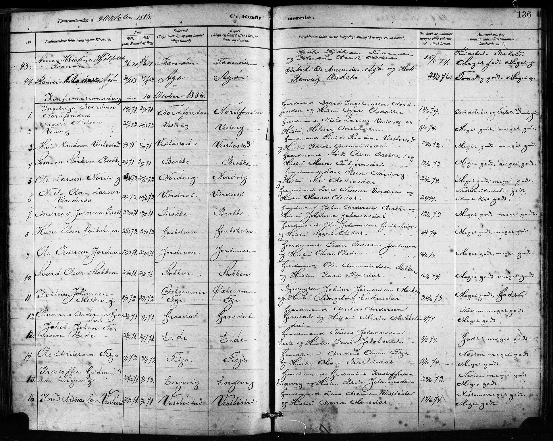 Fitjar sokneprestembete, SAB/A-99926: Parish register (official) no. A 2, 1882-1899, p. 136