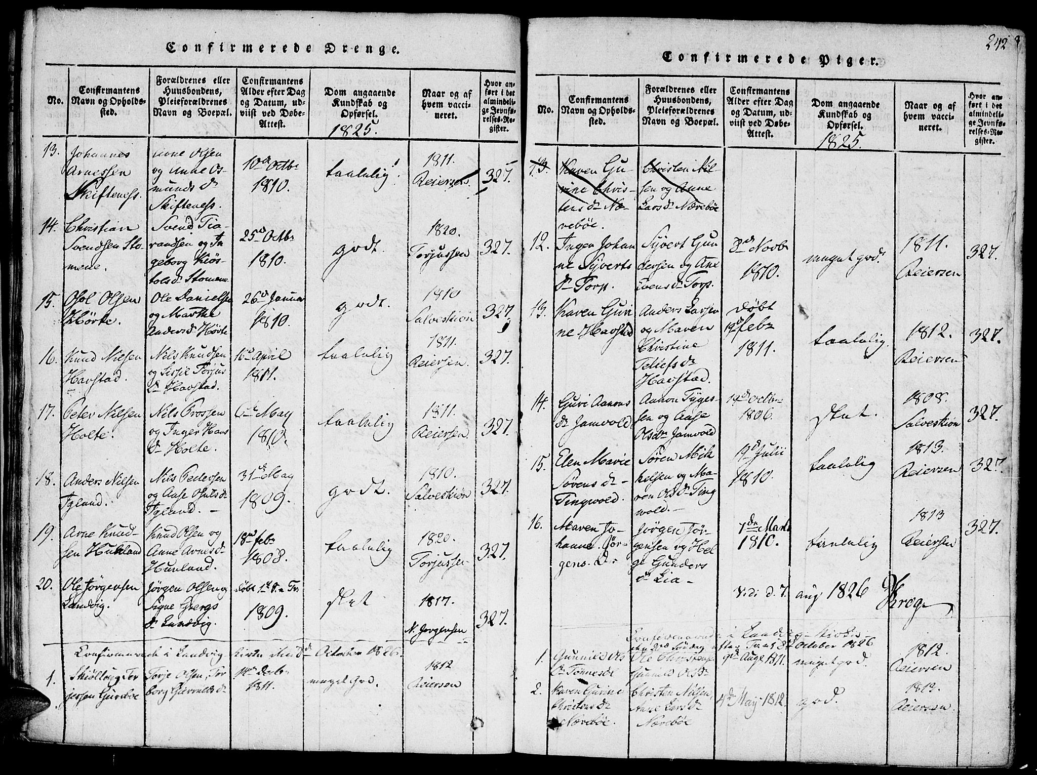 Hommedal sokneprestkontor, SAK/1111-0023/F/Fa/Fab/L0003: Parish register (official) no. A 3, 1815-1848, p. 242