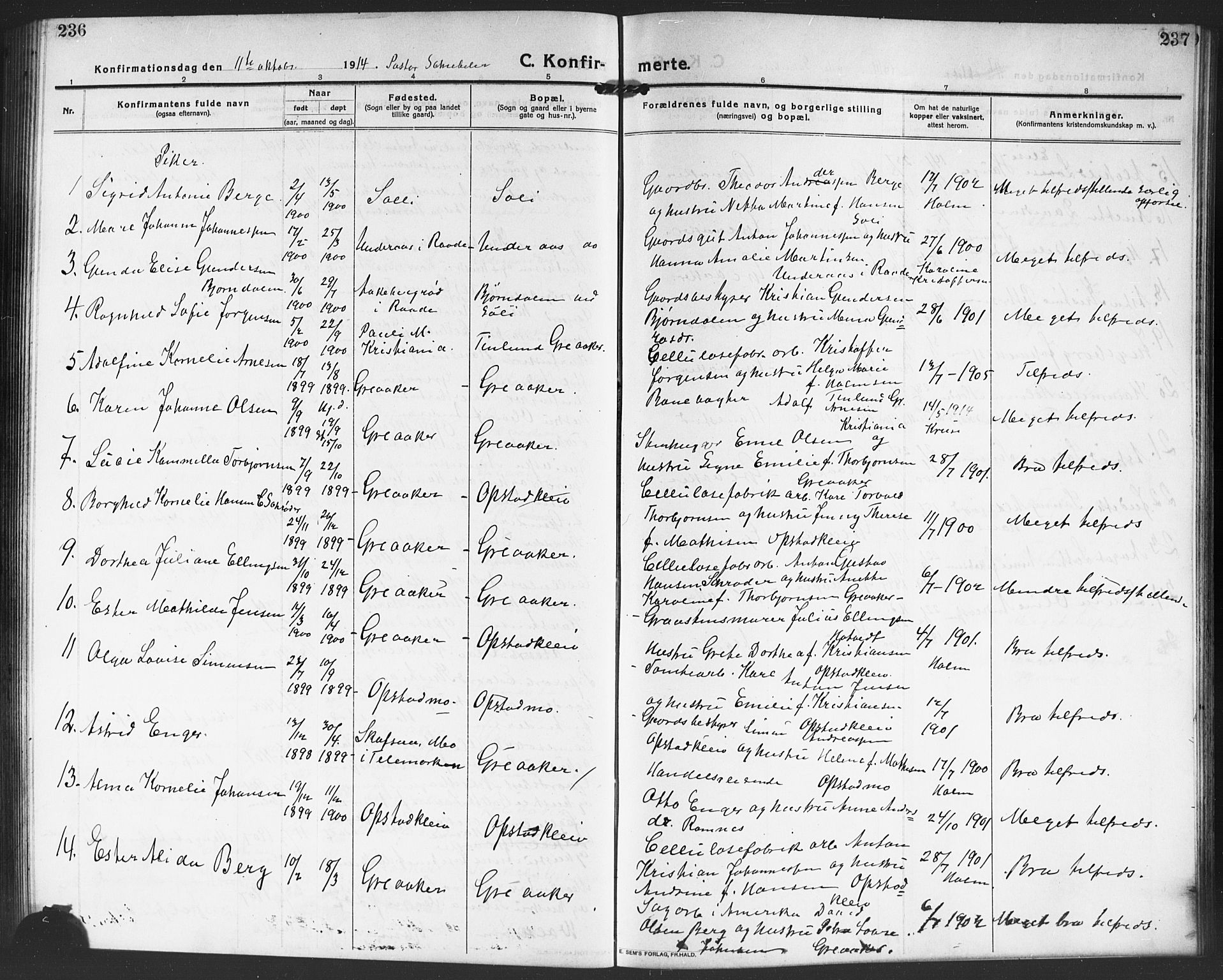 Tune prestekontor Kirkebøker, AV/SAO-A-2007/G/Ga/L0003: Parish register (copy) no. I 3, 1914-1919, p. 236-237