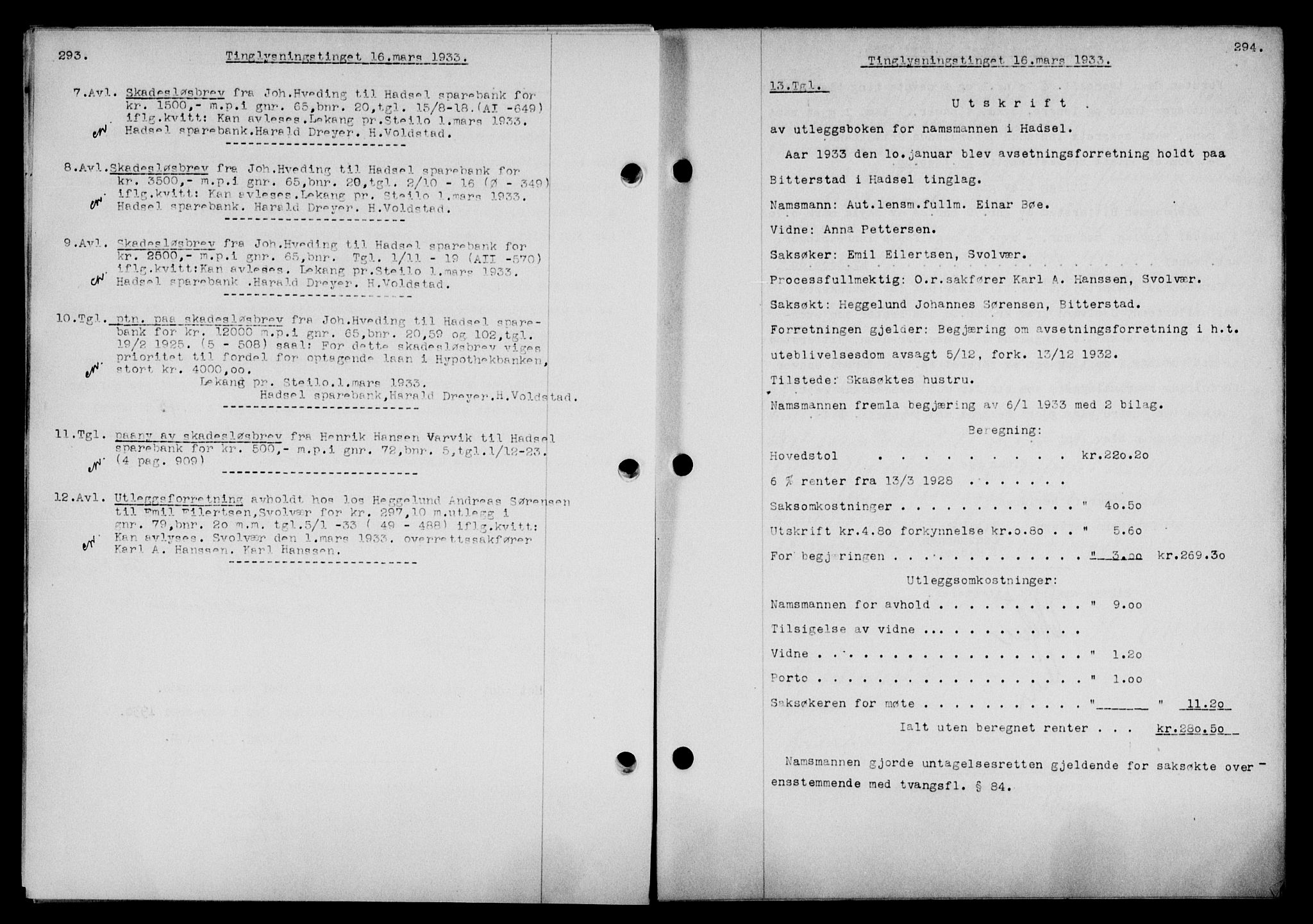 Vesterålen sorenskriveri, AV/SAT-A-4180/1/2/2Ca/L0057: Mortgage book no. 50, 1933-1933, Deed date: 16.03.1933