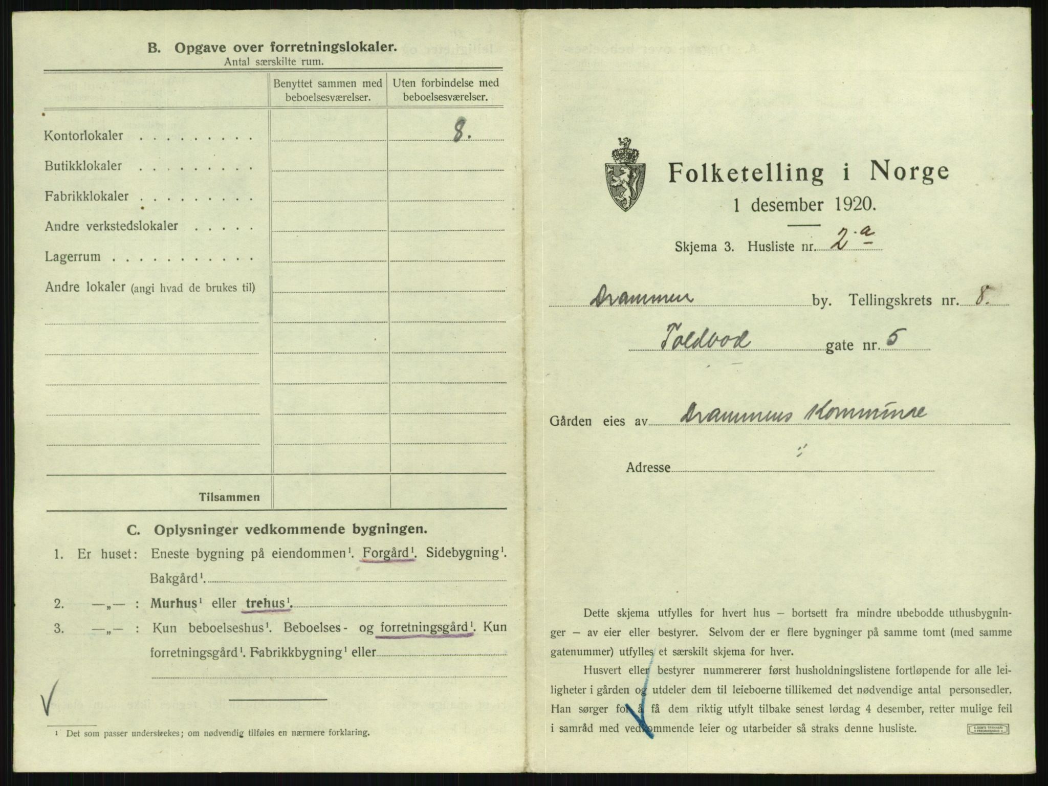 SAKO, 1920 census for Drammen, 1920, p. 3876