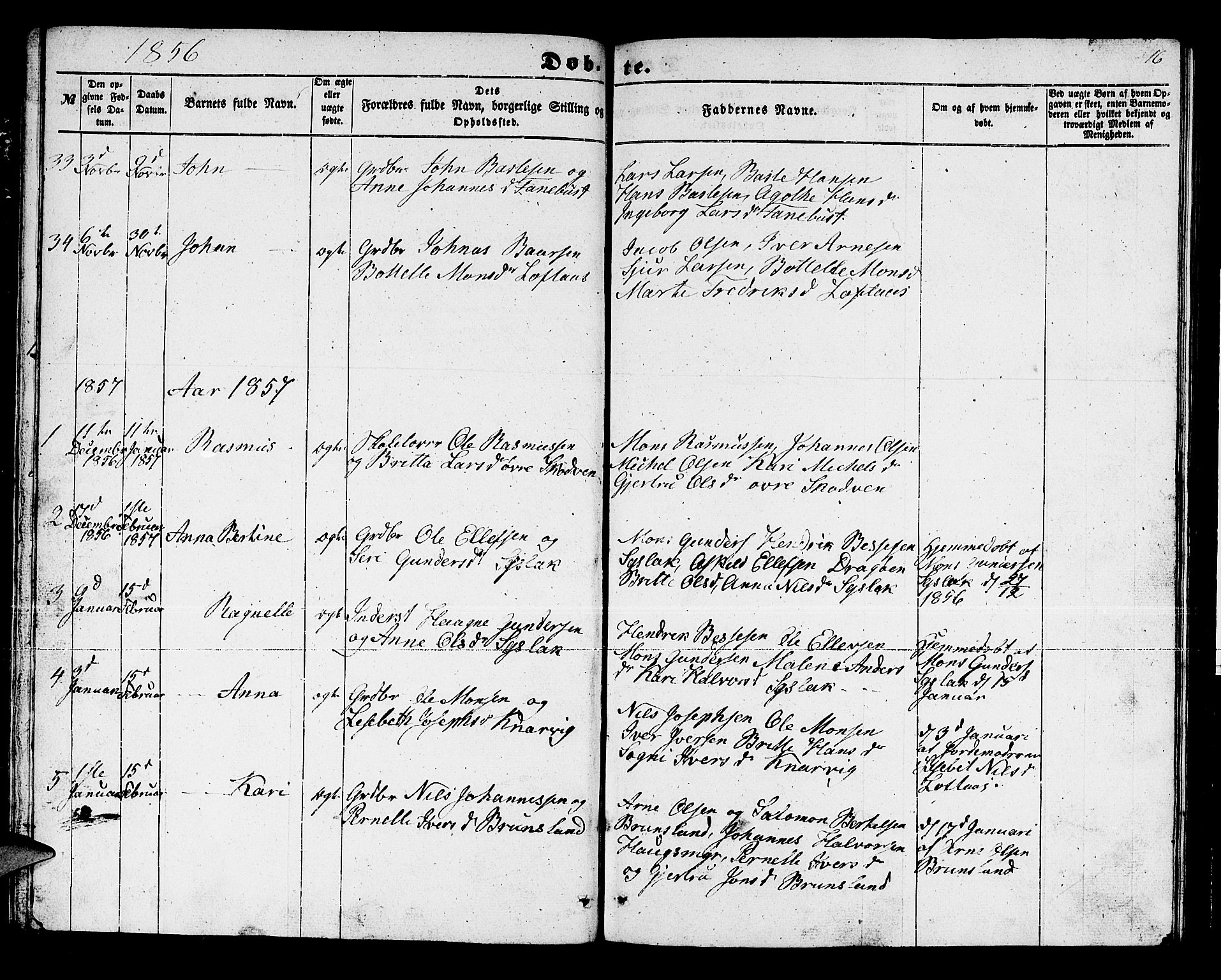 Lindås Sokneprestembete, SAB/A-76701/H/Hab: Parish register (copy) no. B 1, 1853-1866, p. 16