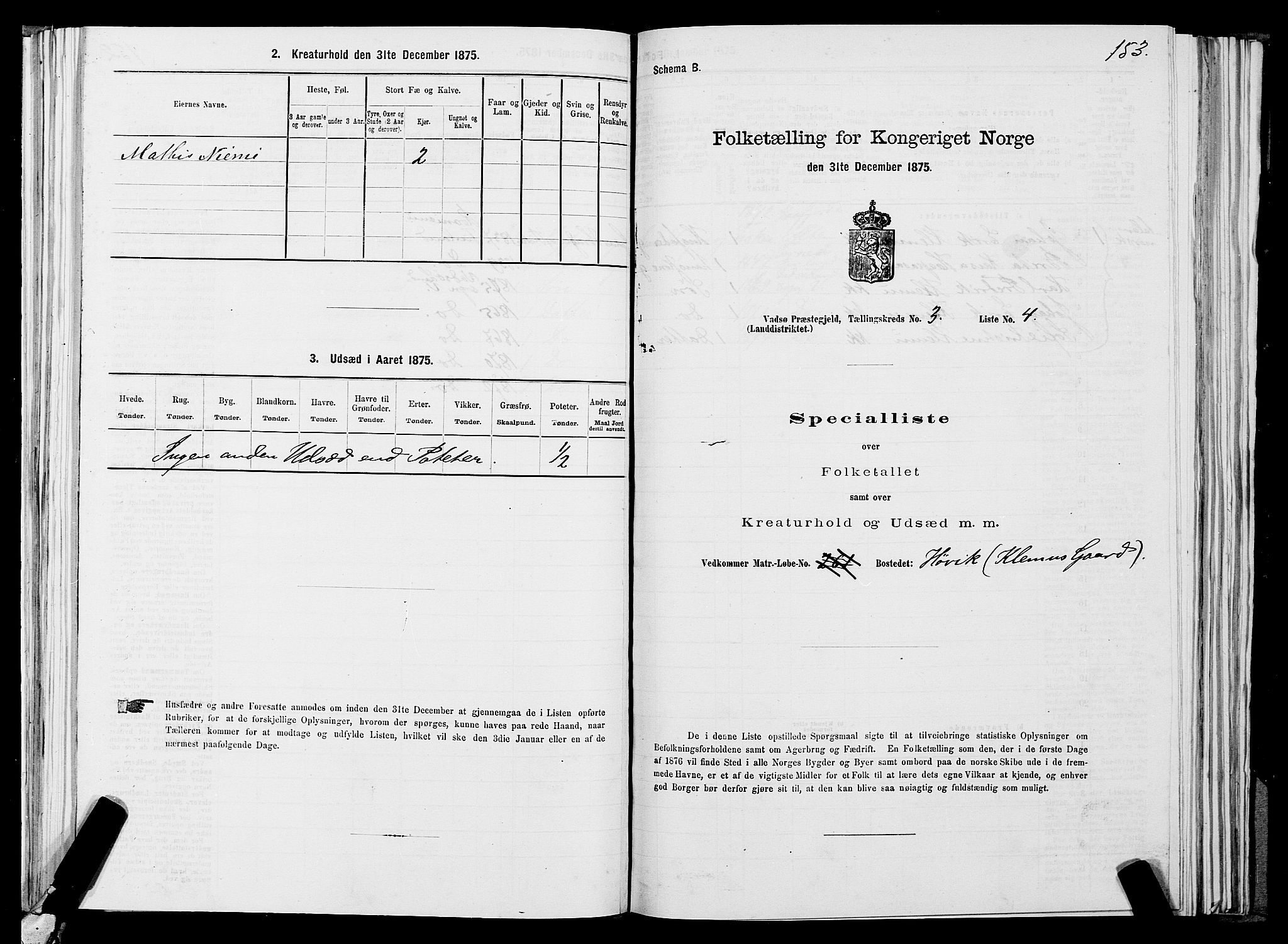 SATØ, 1875 census for 2029L Vadsø/Vadsø, 1875, p. 1153