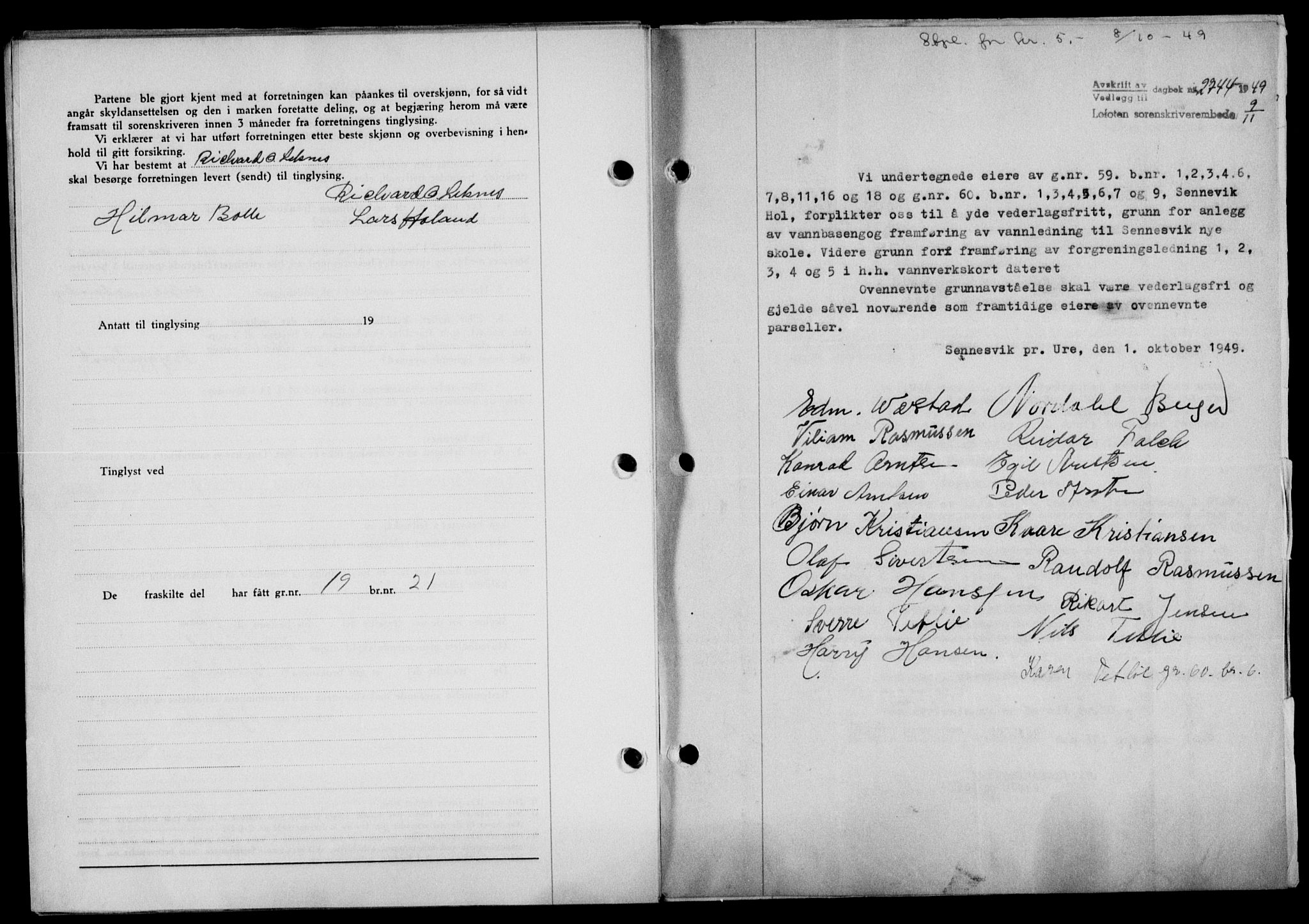 Lofoten sorenskriveri, SAT/A-0017/1/2/2C/L0022a: Mortgage book no. 22a, 1949-1950, Diary no: : 2744/1949