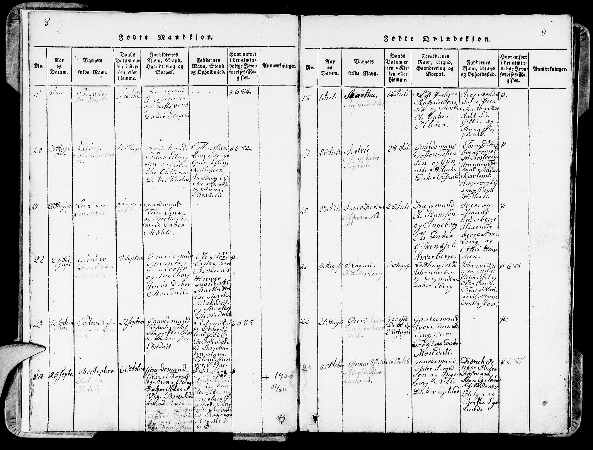 Strand sokneprestkontor, AV/SAST-A-101828/H/Ha/Hab/L0002: Parish register (copy) no. B 2, 1816-1854, p. 8-9