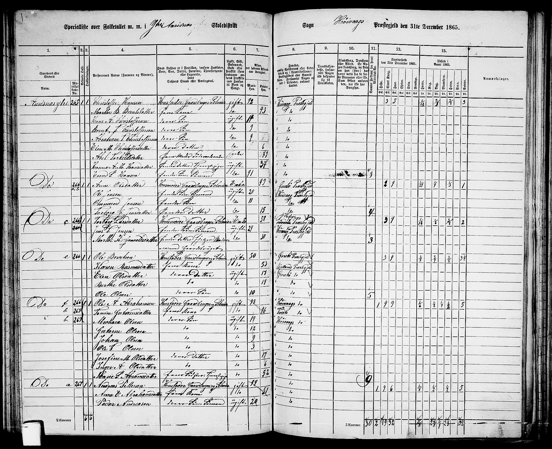 RA, 1865 census for Høvåg, 1865, p. 77