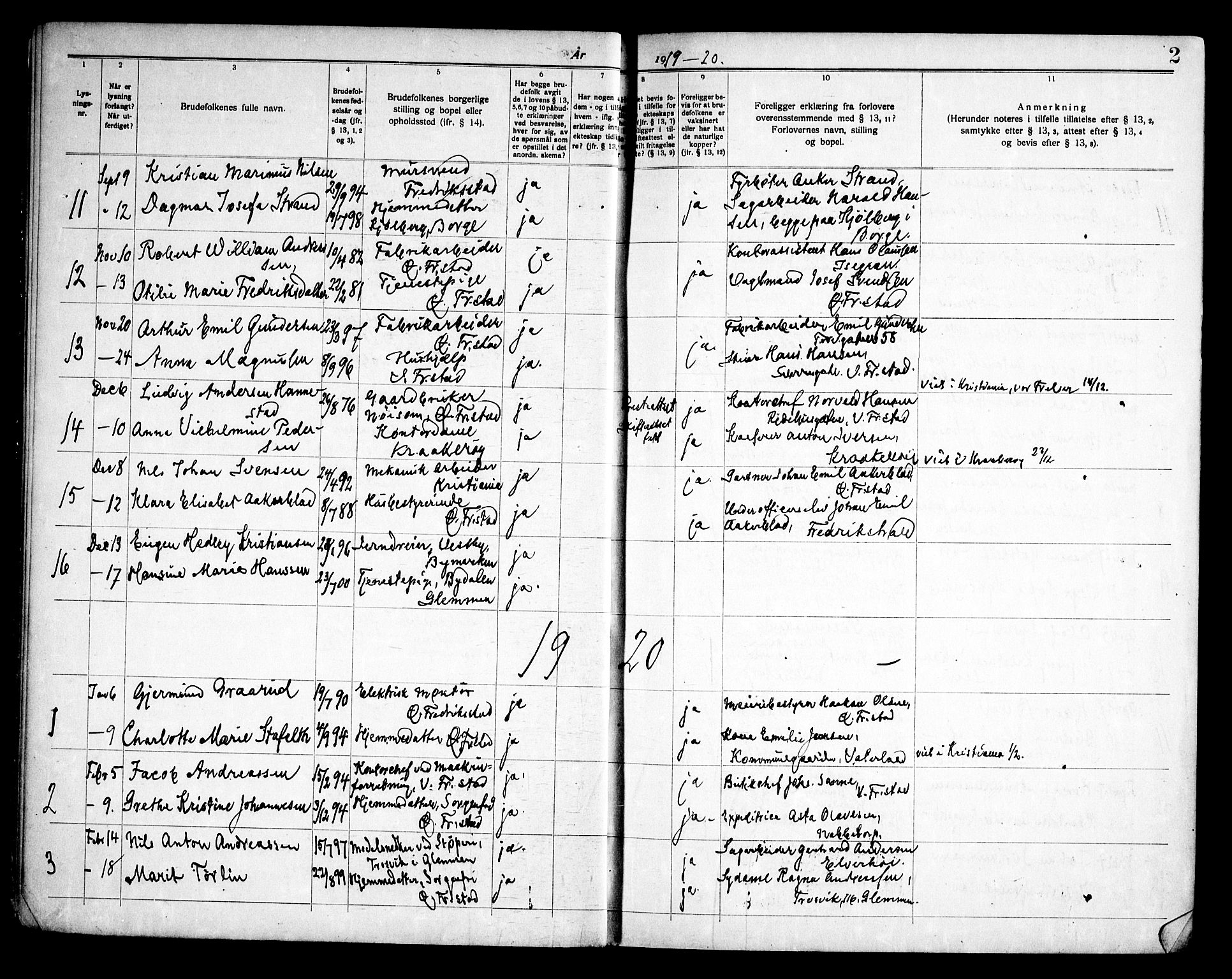 Østre Fredrikstad prestekontor Kirkebøker, AV/SAO-A-10907/H/Ha/L0001: Banns register no. 1, 1919-1951, p. 2