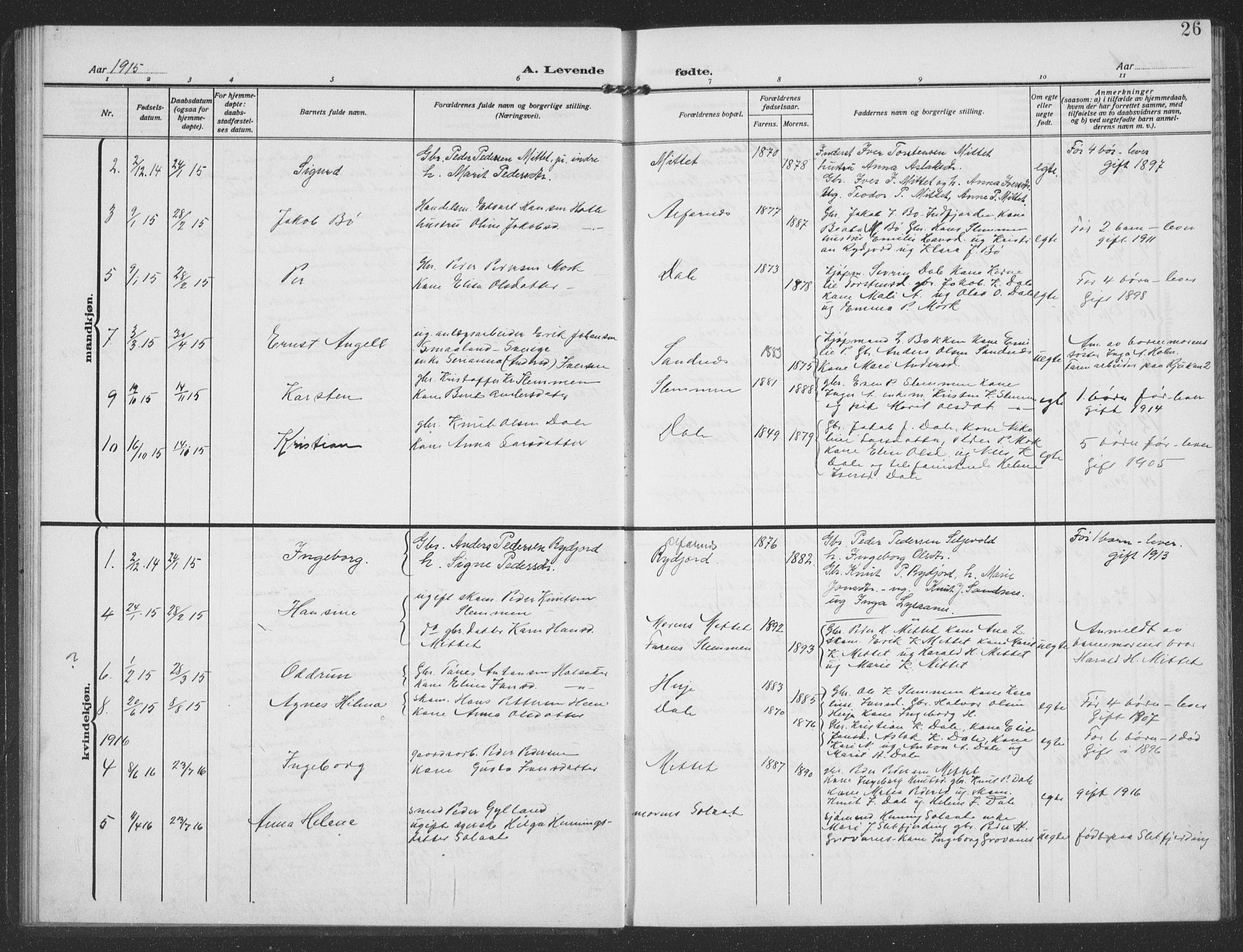 Ministerialprotokoller, klokkerbøker og fødselsregistre - Møre og Romsdal, SAT/A-1454/549/L0615: Parish register (copy) no. 549C01, 1905-1932, p. 26